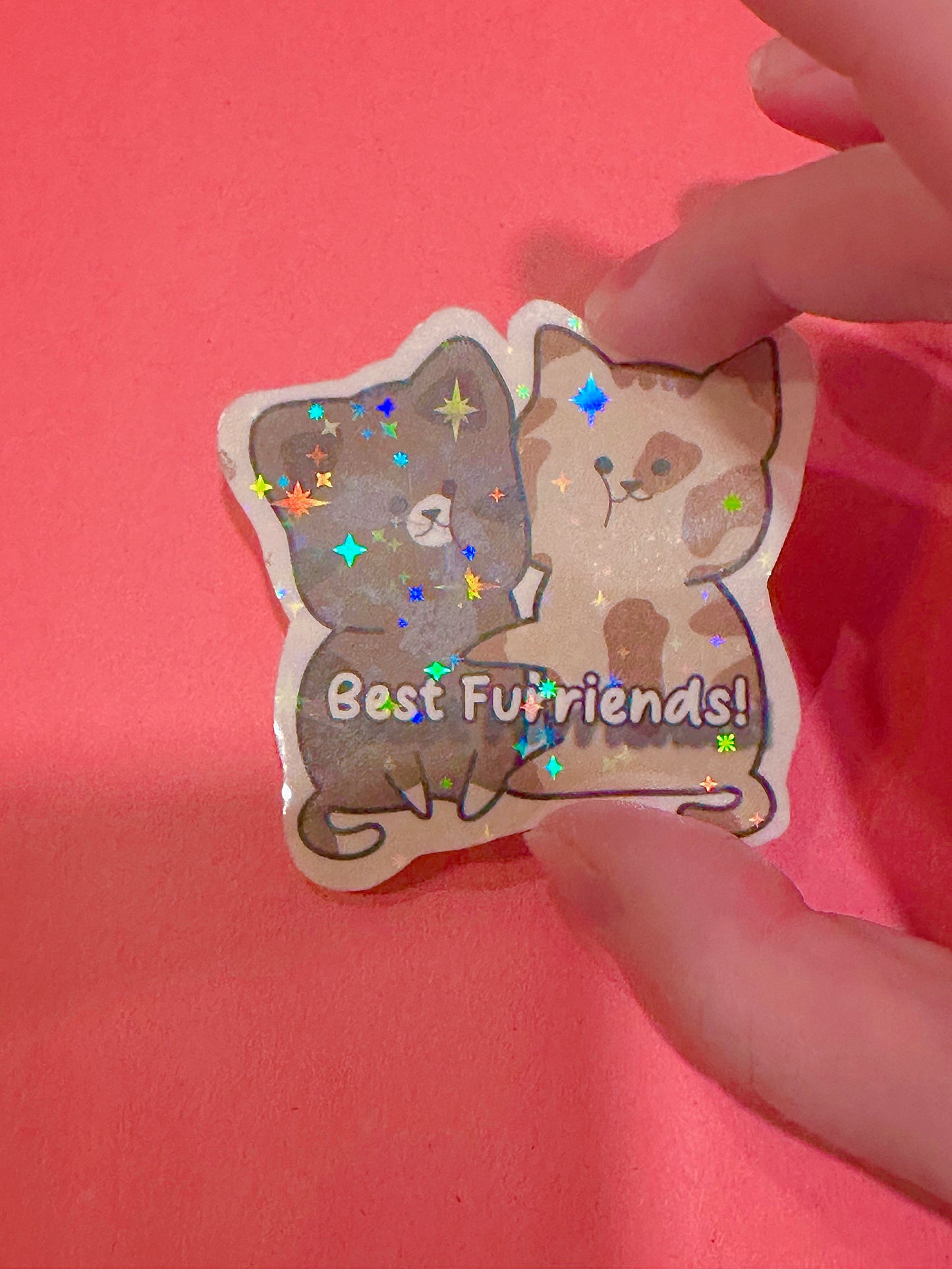 Cute Best Furriends Holographic Cat Sticker