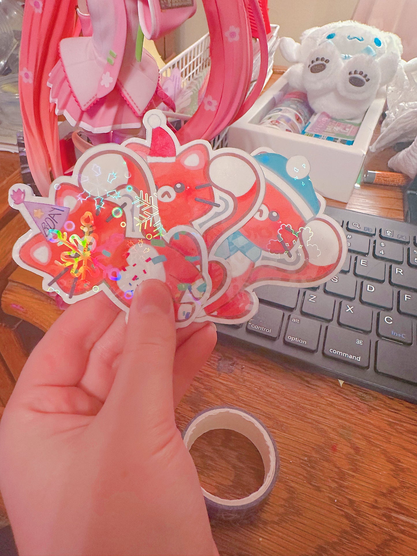 Happy Holiday Kitties // Holographic Waterproof Stickers