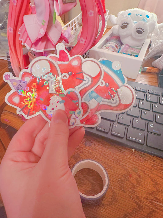 Happy Holiday Kitties // Holographic Waterproof Stickers