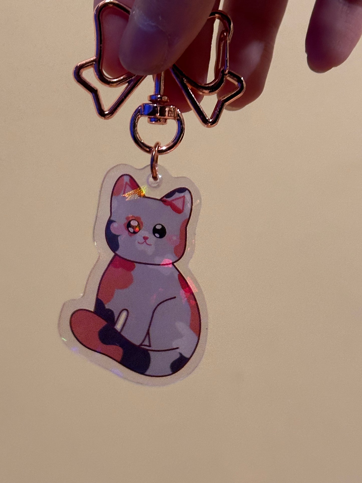 Cute Calico Kitty Holographic Acrylic Keychain