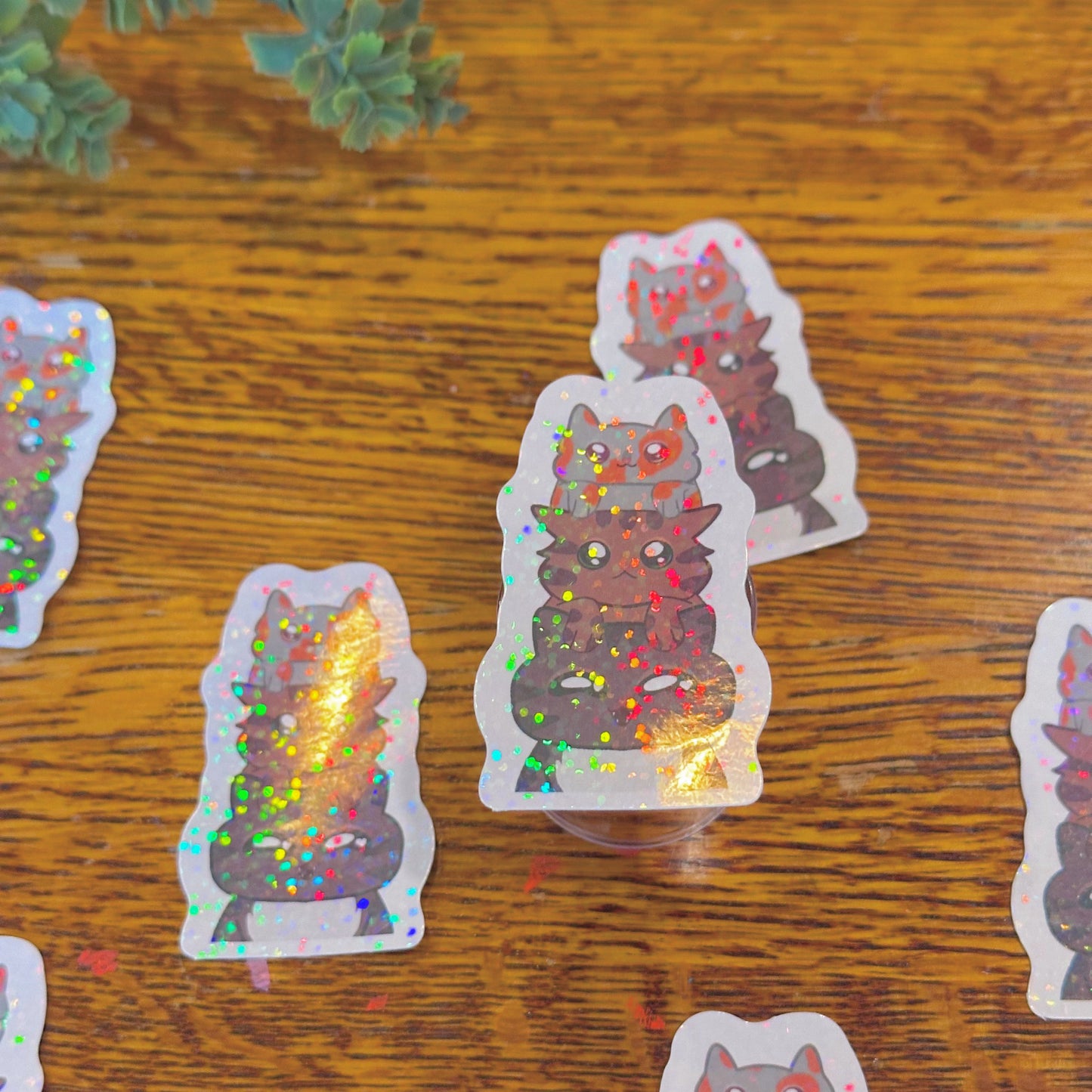 Cute & Adorable Stacked Kittens Holographic Cat Themed Sticker