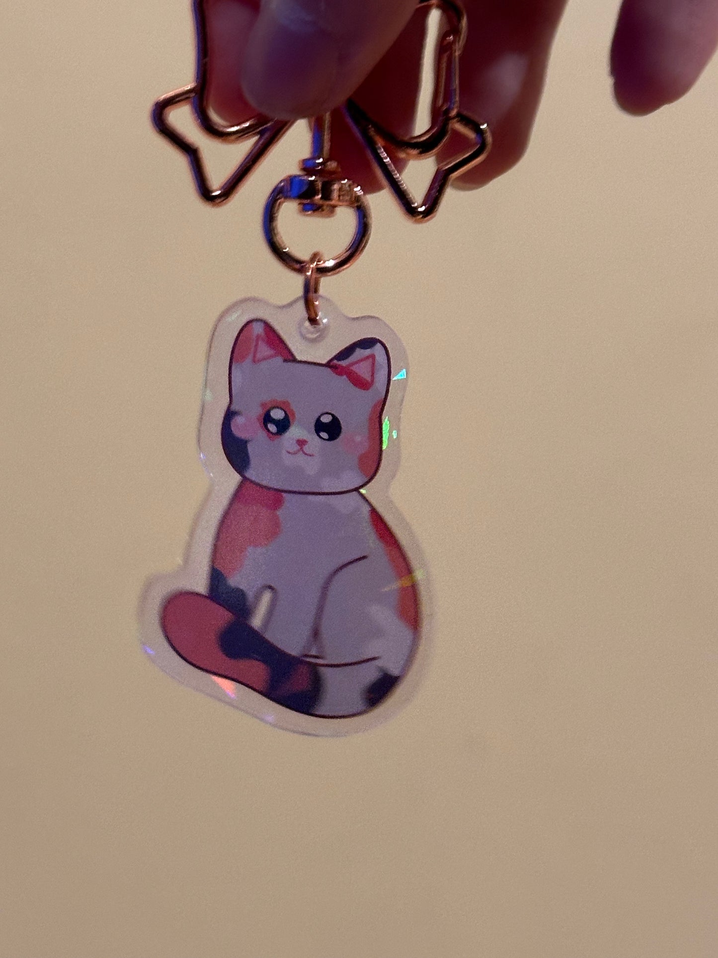 Cute Calico Kitty Holographic Acrylic Keychain