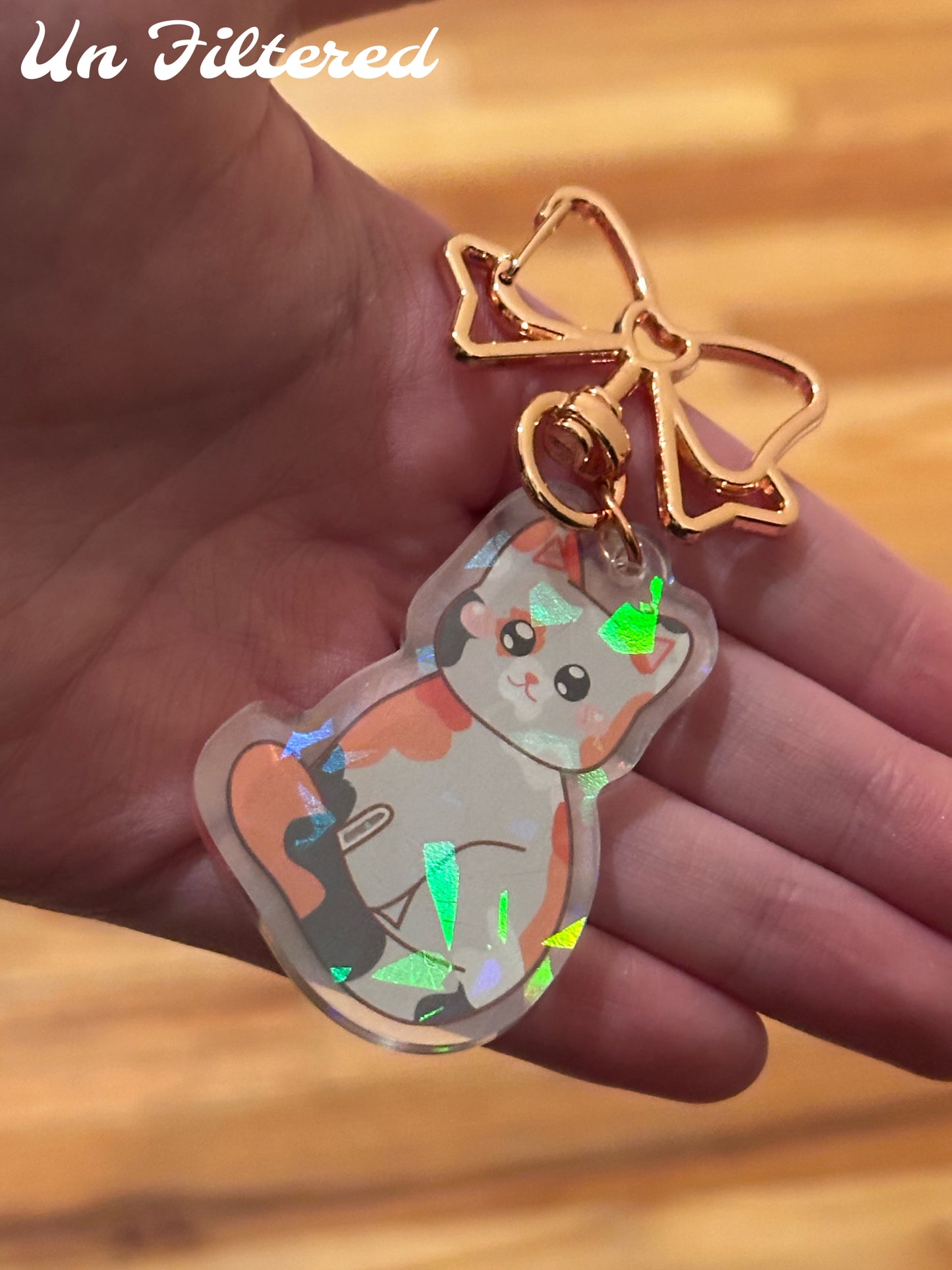 Cute Calico Kitty Holographic Acrylic Keychain