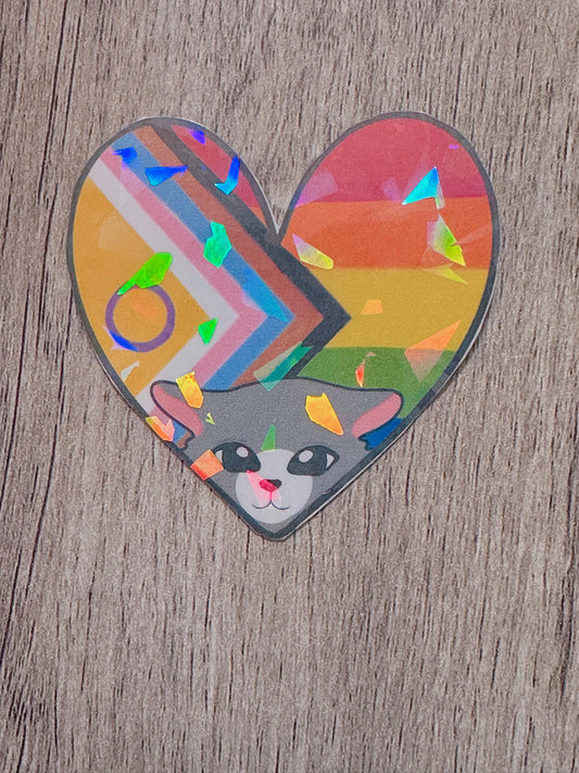 Kitty Holographic Progress Flag Heart Sticker / Pride Collection 🏳️⚧️🏳️🌈