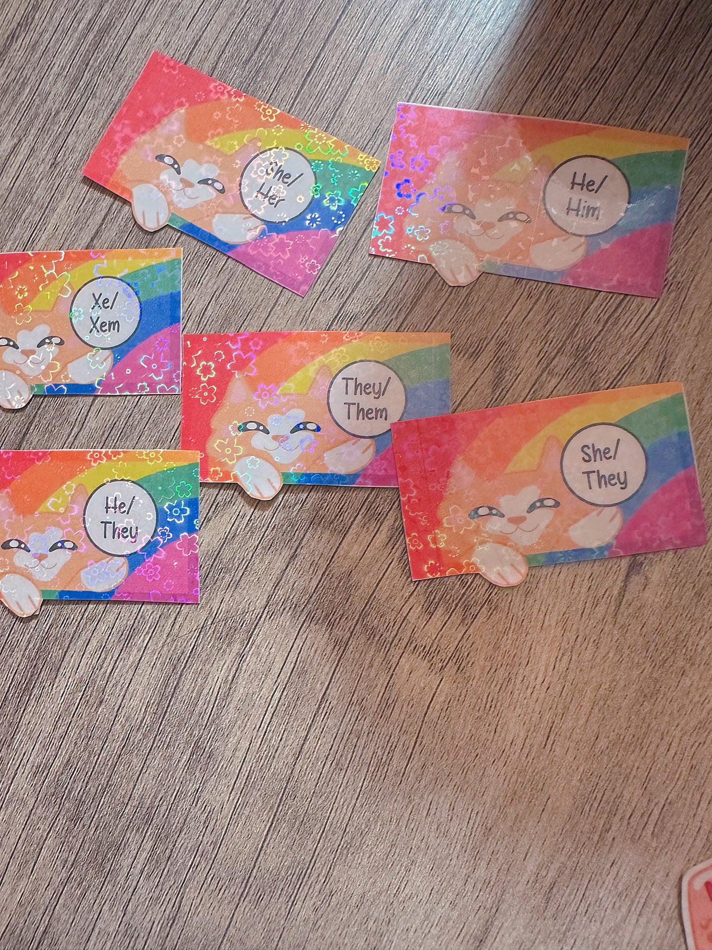 Cute Holographic Kitty Pronoun Sticker / Pride Stickers🏳️🌈🏳️⚧️