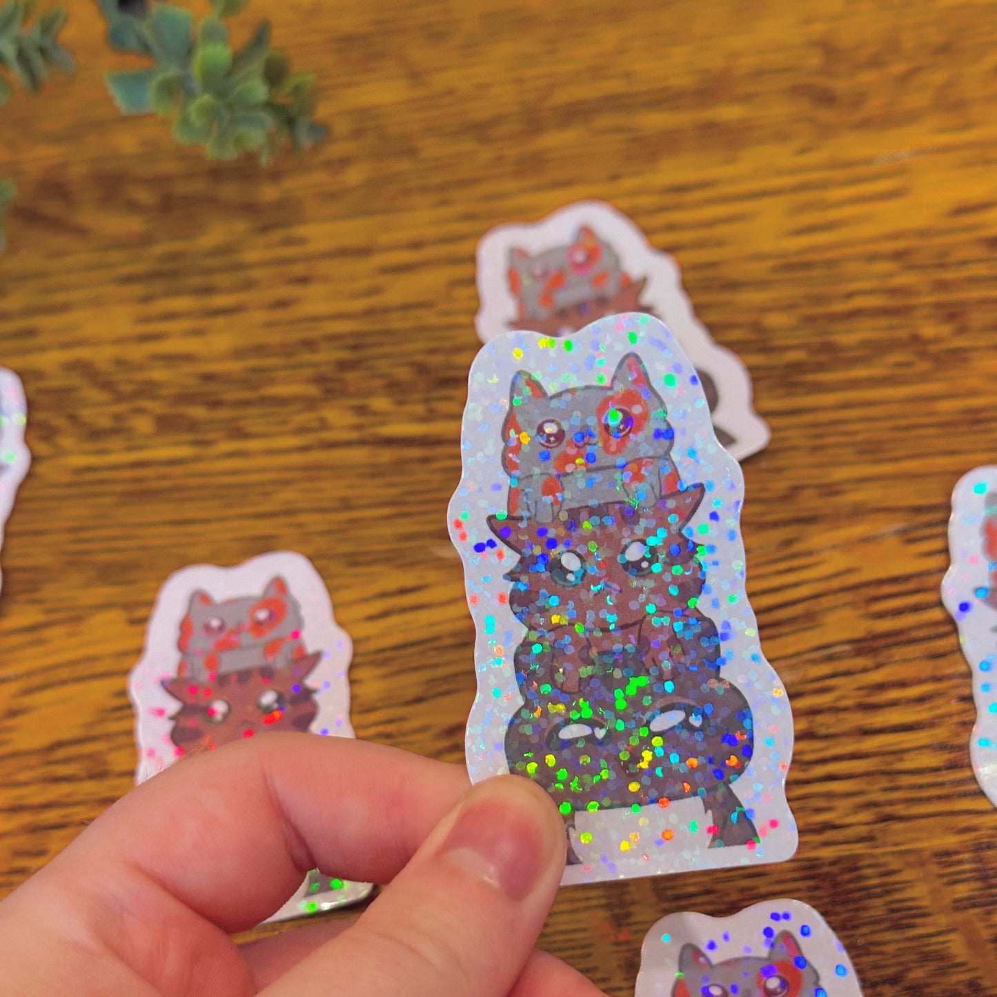 Cute & Adorable Stacked Kittens Holographic Cat Themed Sticker