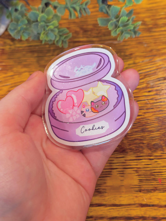 Cute Cookie Jar Cat Themed Glitter Fridge Magnet