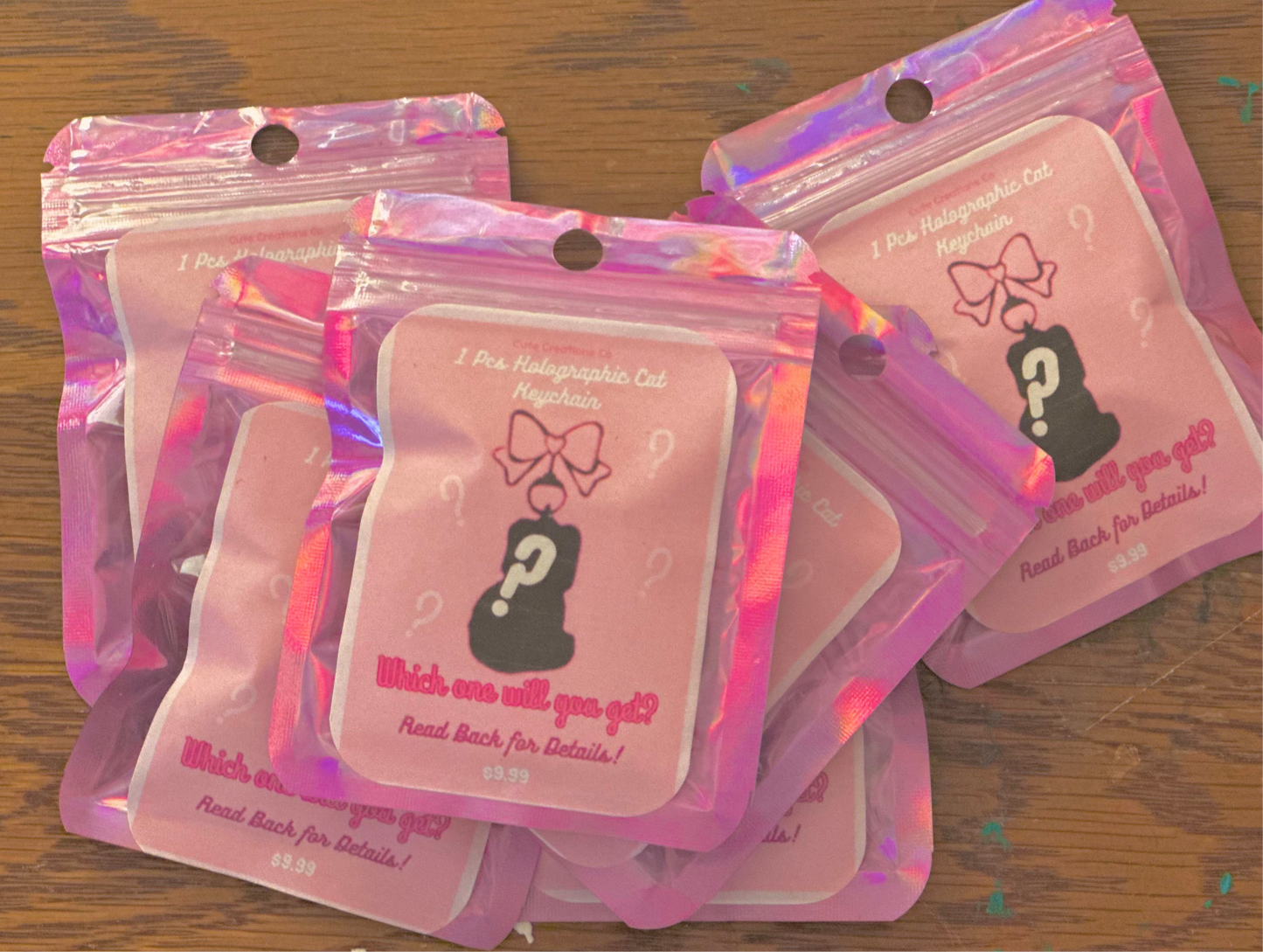 mystery/random holographic double sided kitty keychain | 5 different variants | keychain blind bag