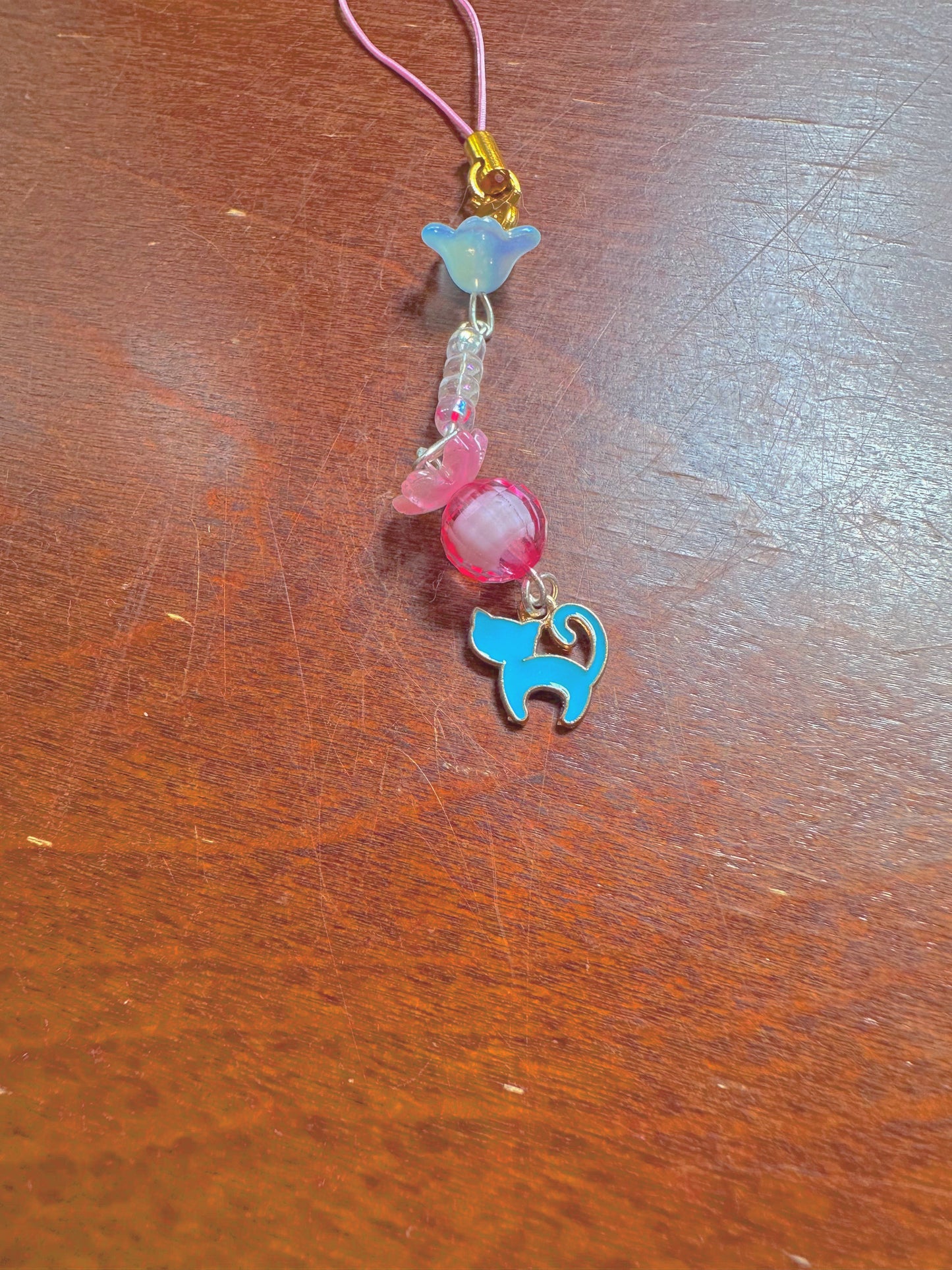 ‘Kitty Meows’ Aesthetic Cute Blue & Pink Phone Charm with Random Kitty Charm🌷🌸