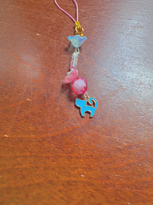 ‘Kitty Meows’ Aesthetic Cute Blue & Pink Phone Charm with Random Kitty Charm🌷🌸