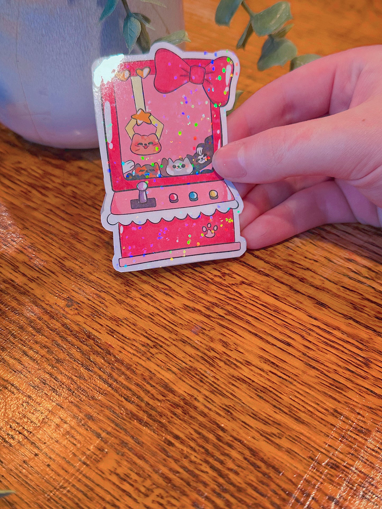 Cute Cat Claw Machine Holographic Sticker