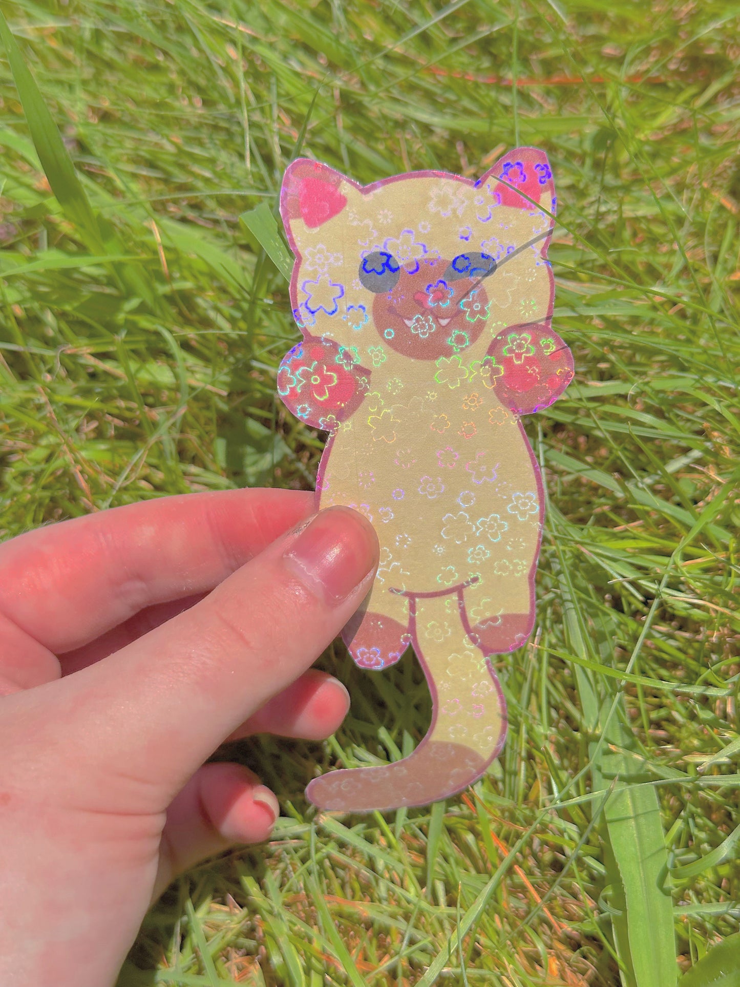 Cute Kawaii Handmade Holographic Long Cat Stickers