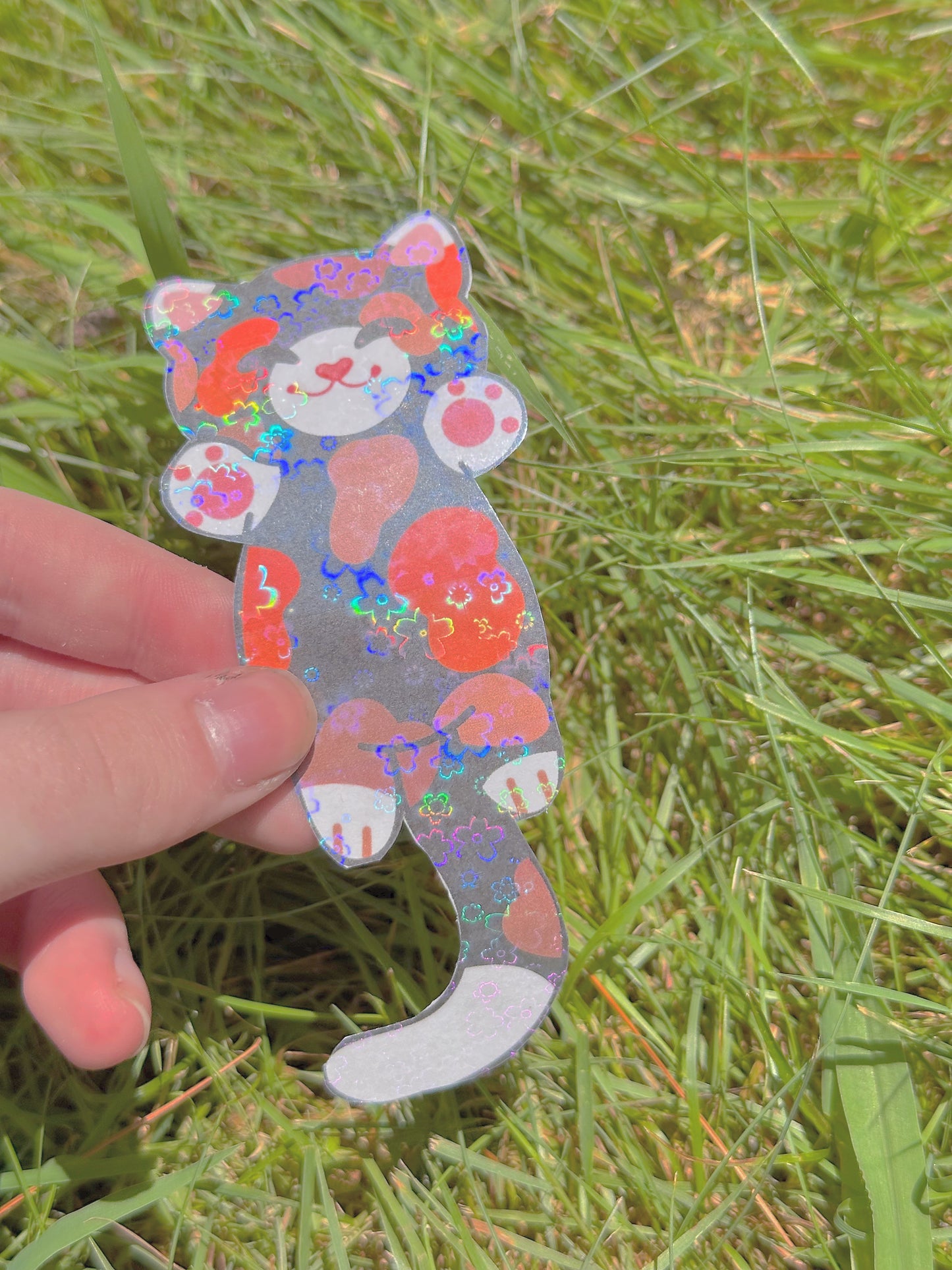 Cute Kawaii Handmade Holographic Long Cat Stickers