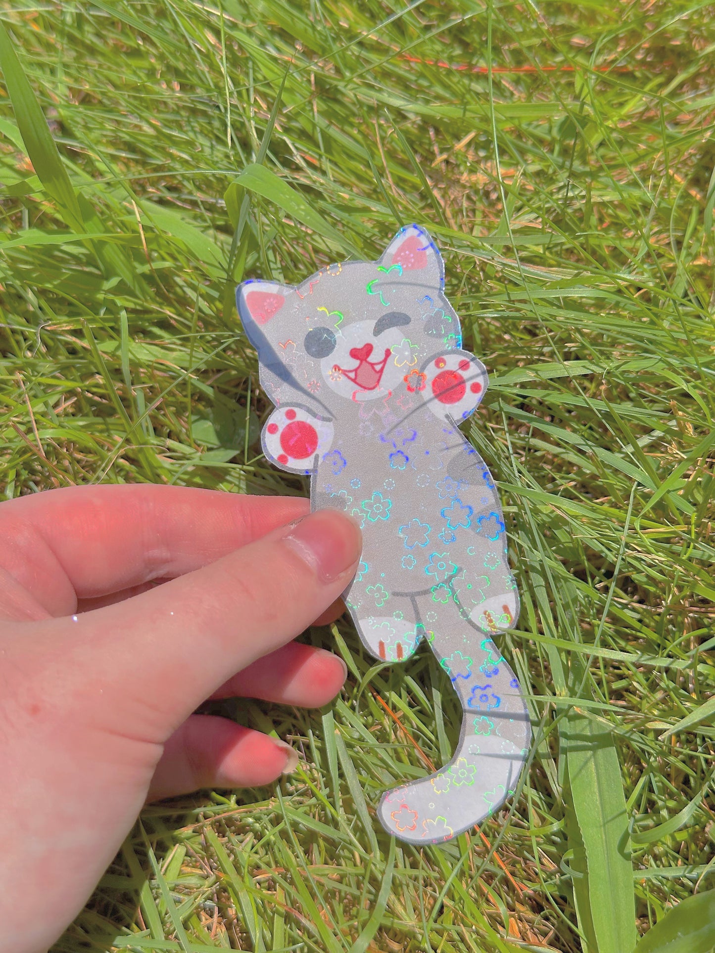 Cute Kawaii Handmade Holographic Long Cat Stickers