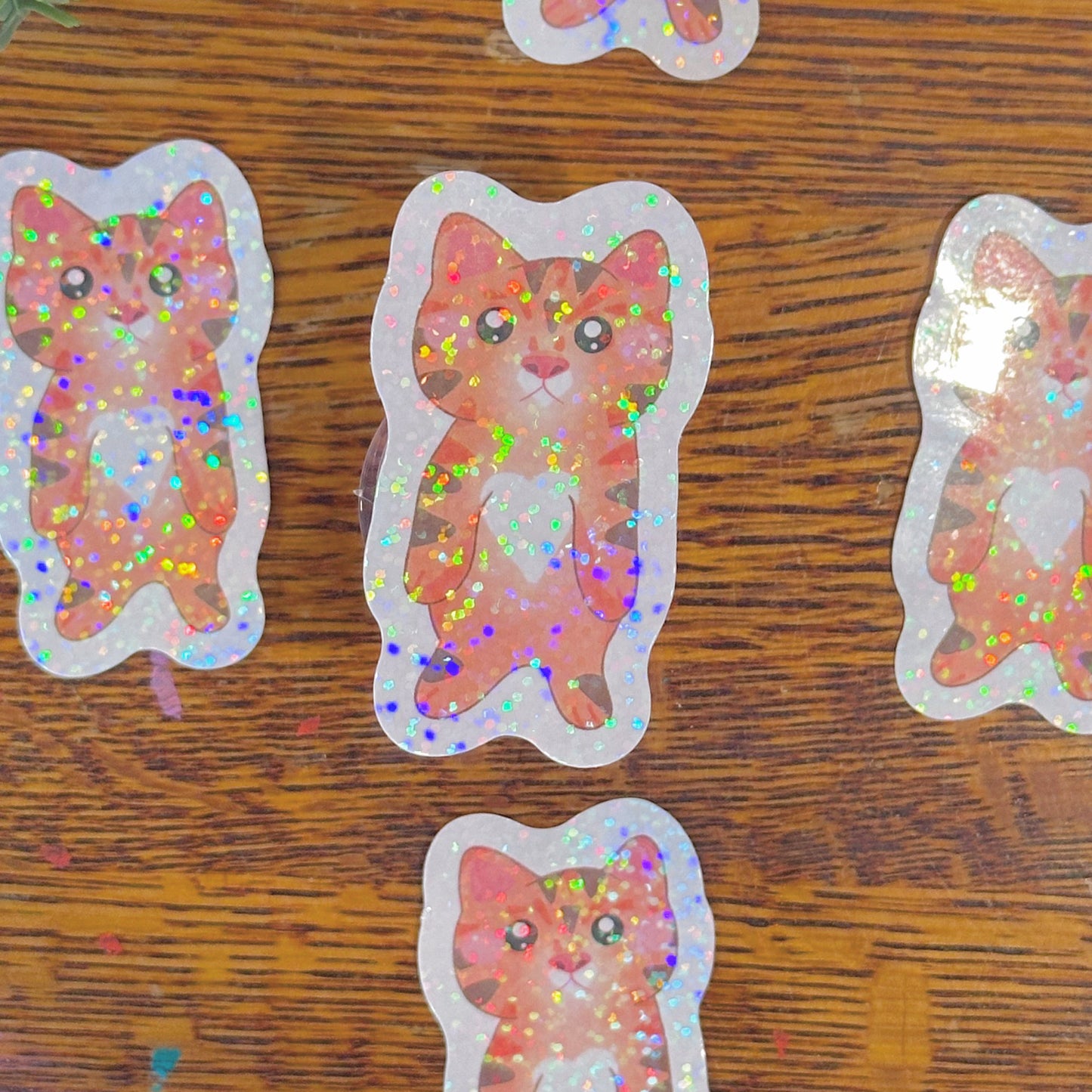 Cute & Silly Standing Orange Cat Holographic Sticker