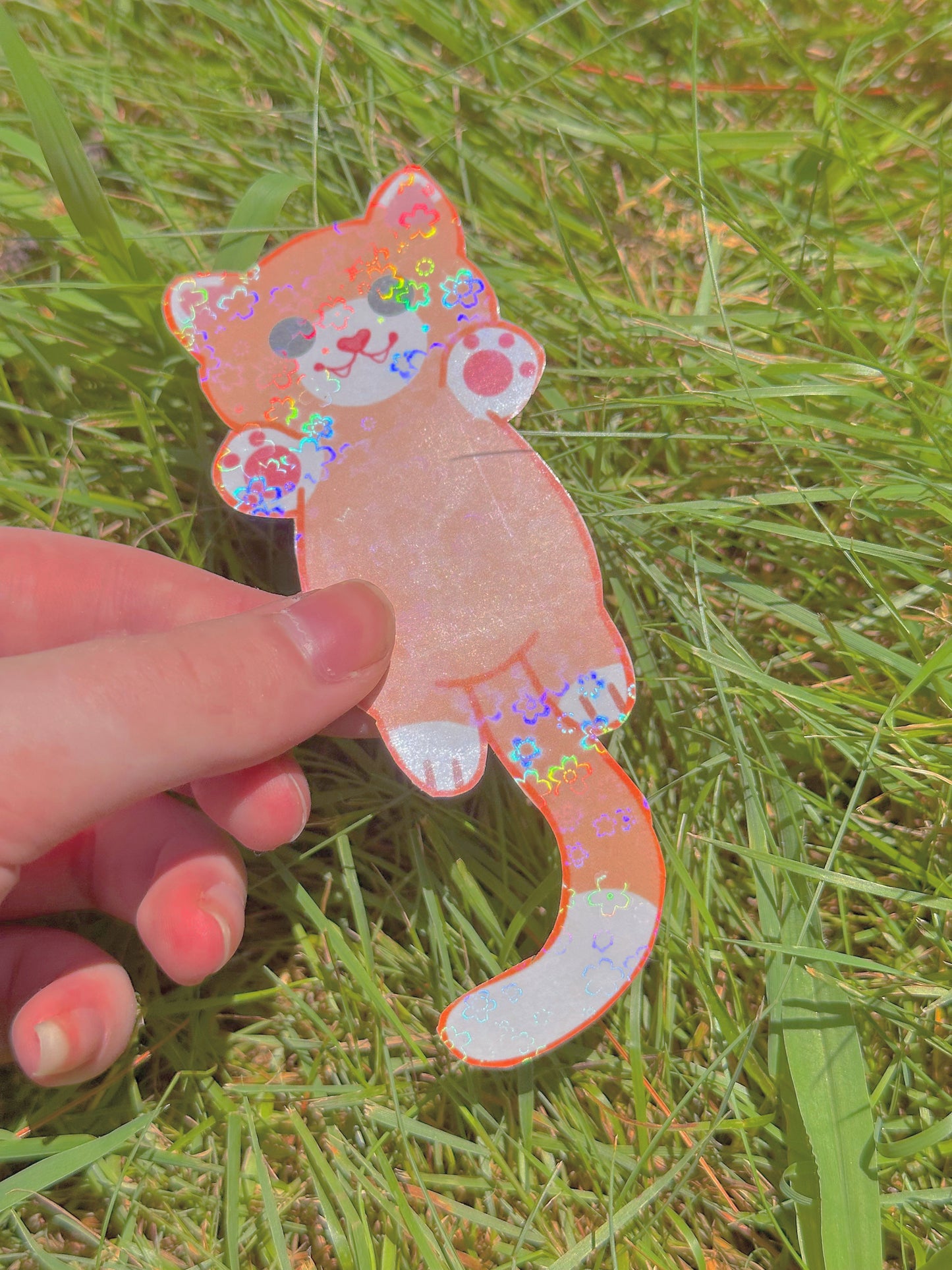 Cute Kawaii Handmade Holographic Long Cat Stickers
