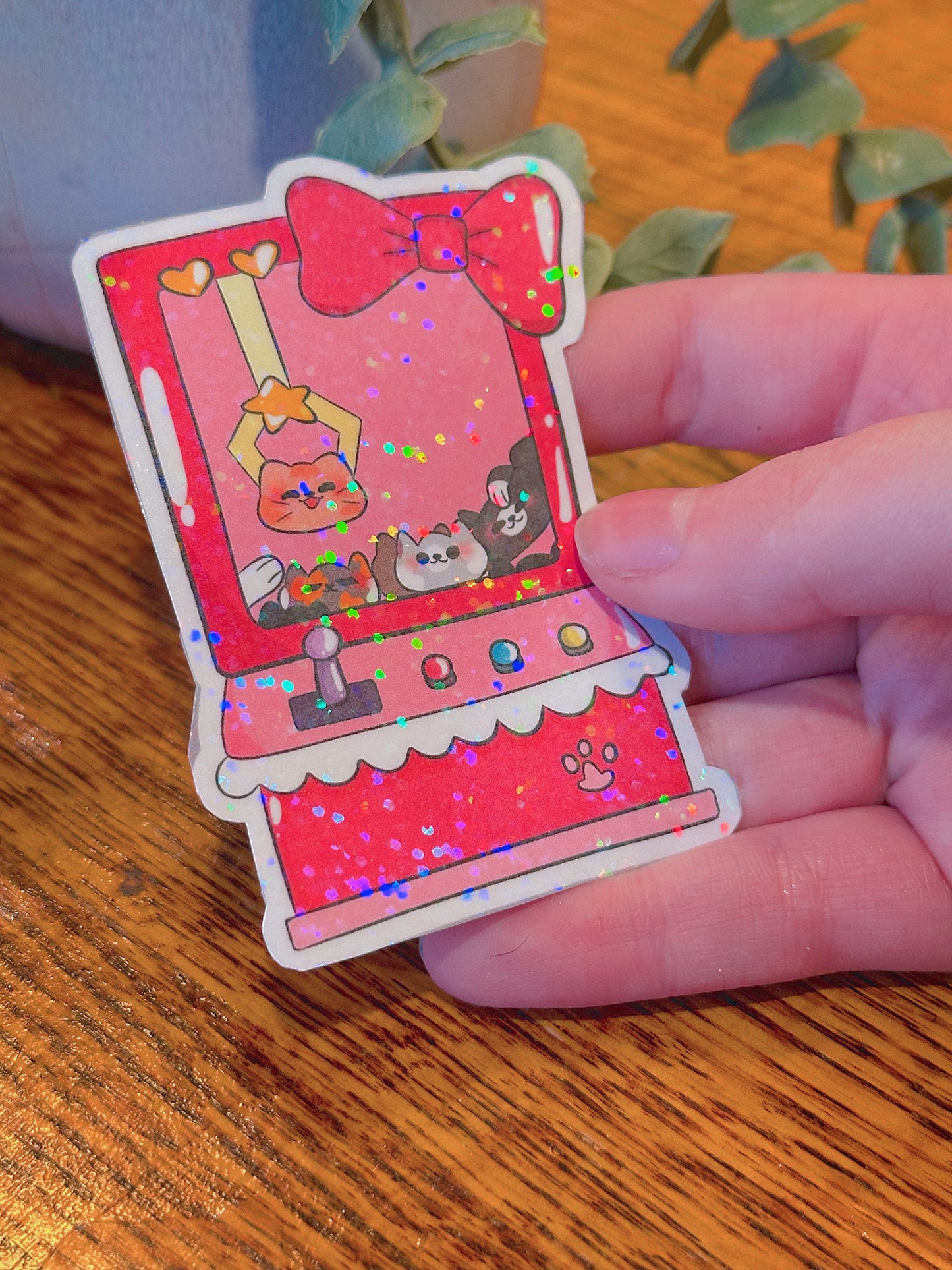 Cute Cat Claw Machine Holographic Sticker