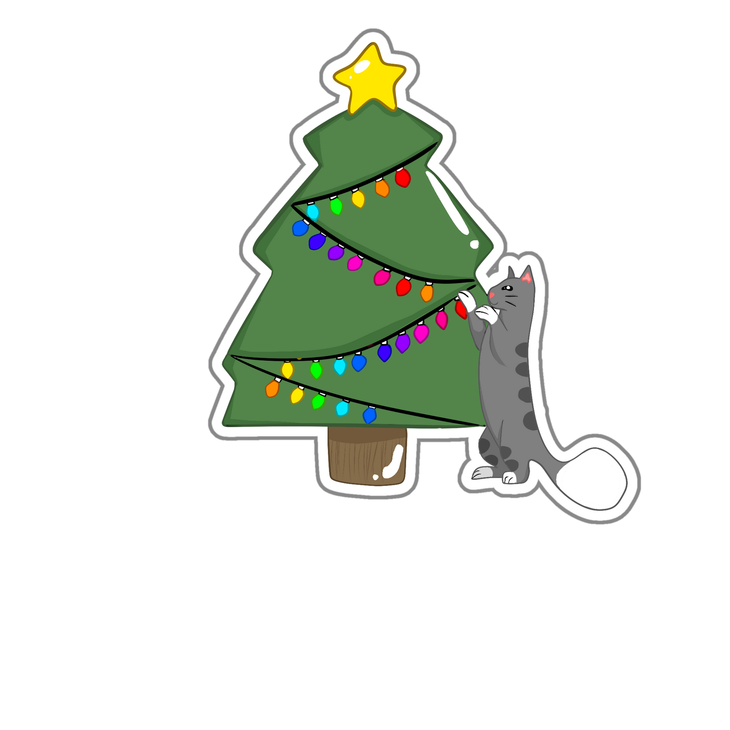 Cute Christmas Tree Kitten Holiday Sticker