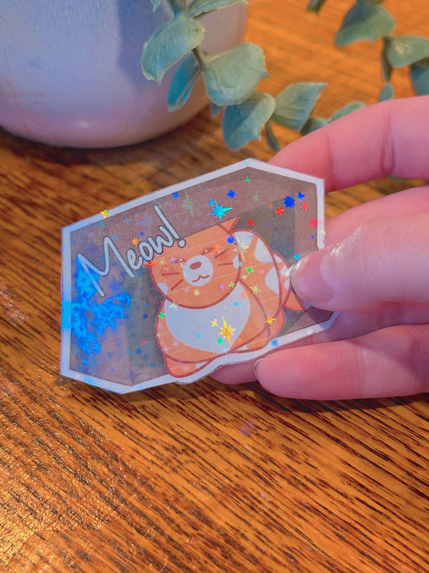 Cute Meowing Orange Kitten Holographic Sticker
