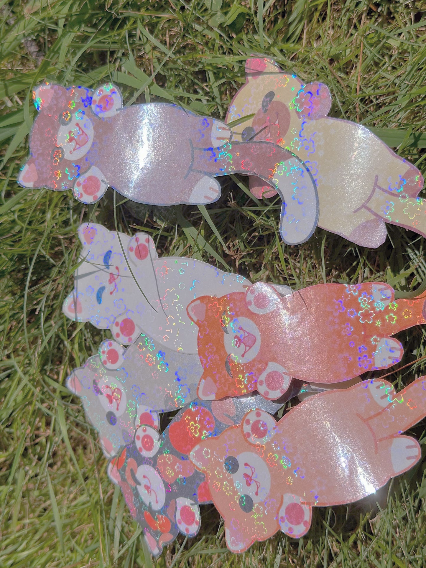 Cute Kawaii Handmade Holographic Long Cat Stickers