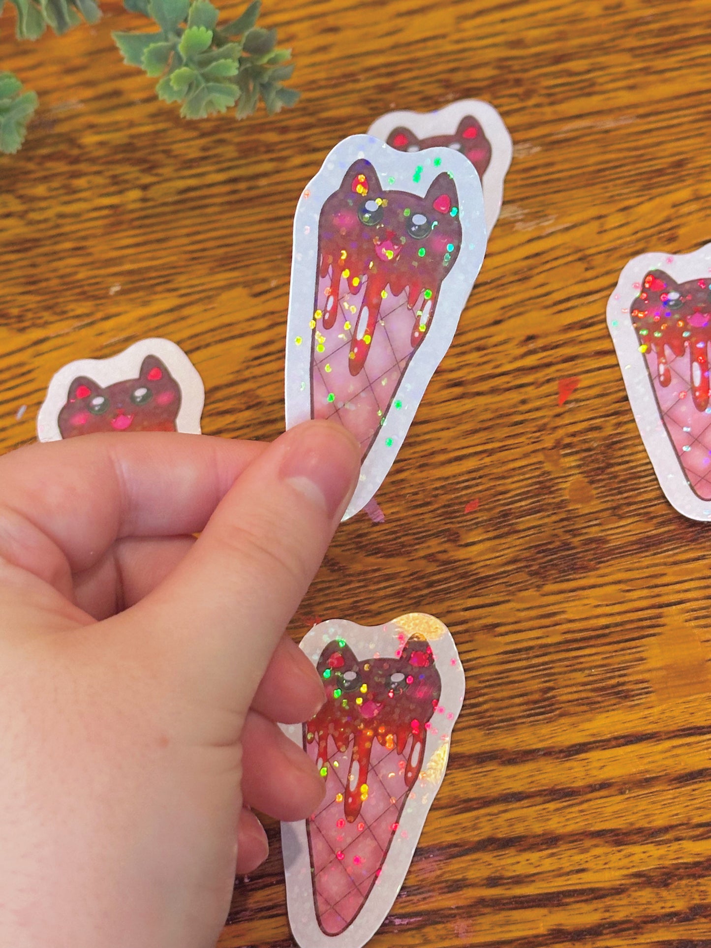 Cute Yummy Melting Holographic Ice Cream Cat Sticker