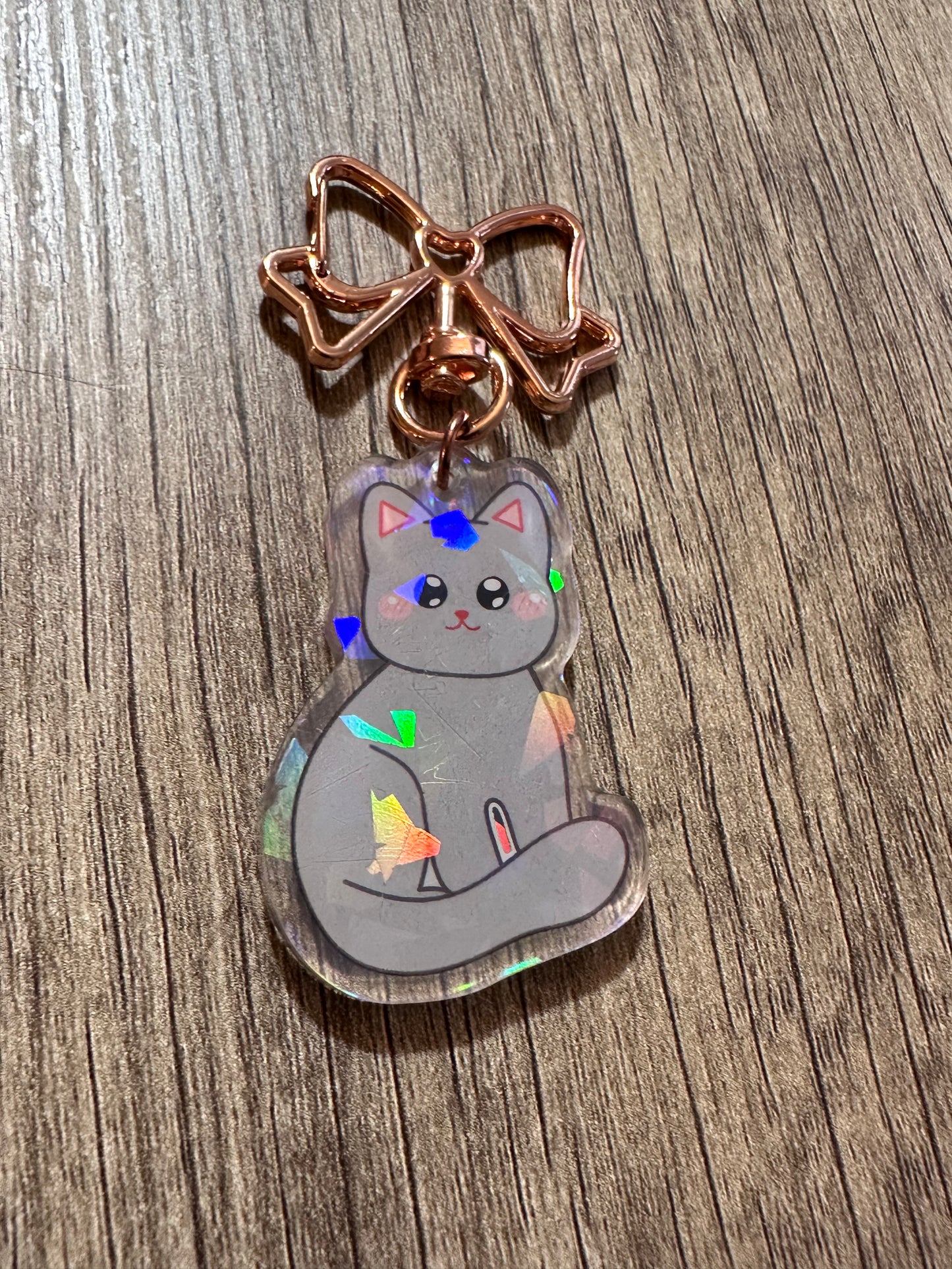 Cute Grey Kitty Holographic Acrylic Keychain