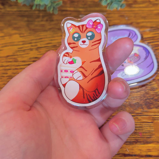 Cute Strawberry Shortcake Cat Themed Glitter Fridge Magnet