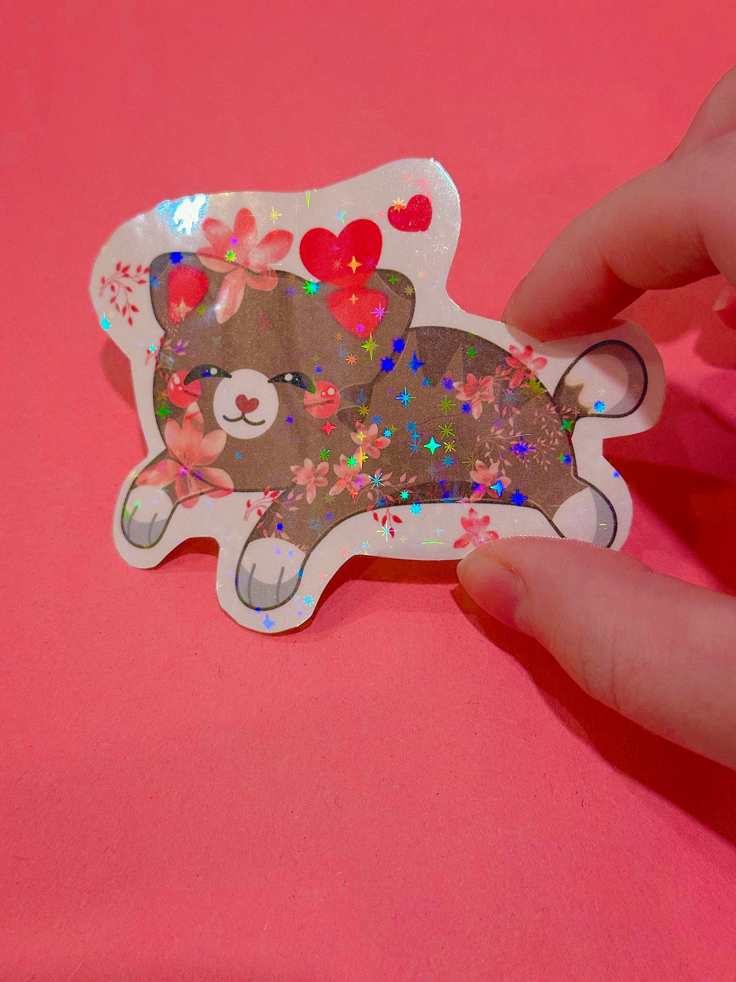 Happy Dreaming Flowered Kitty Sticker