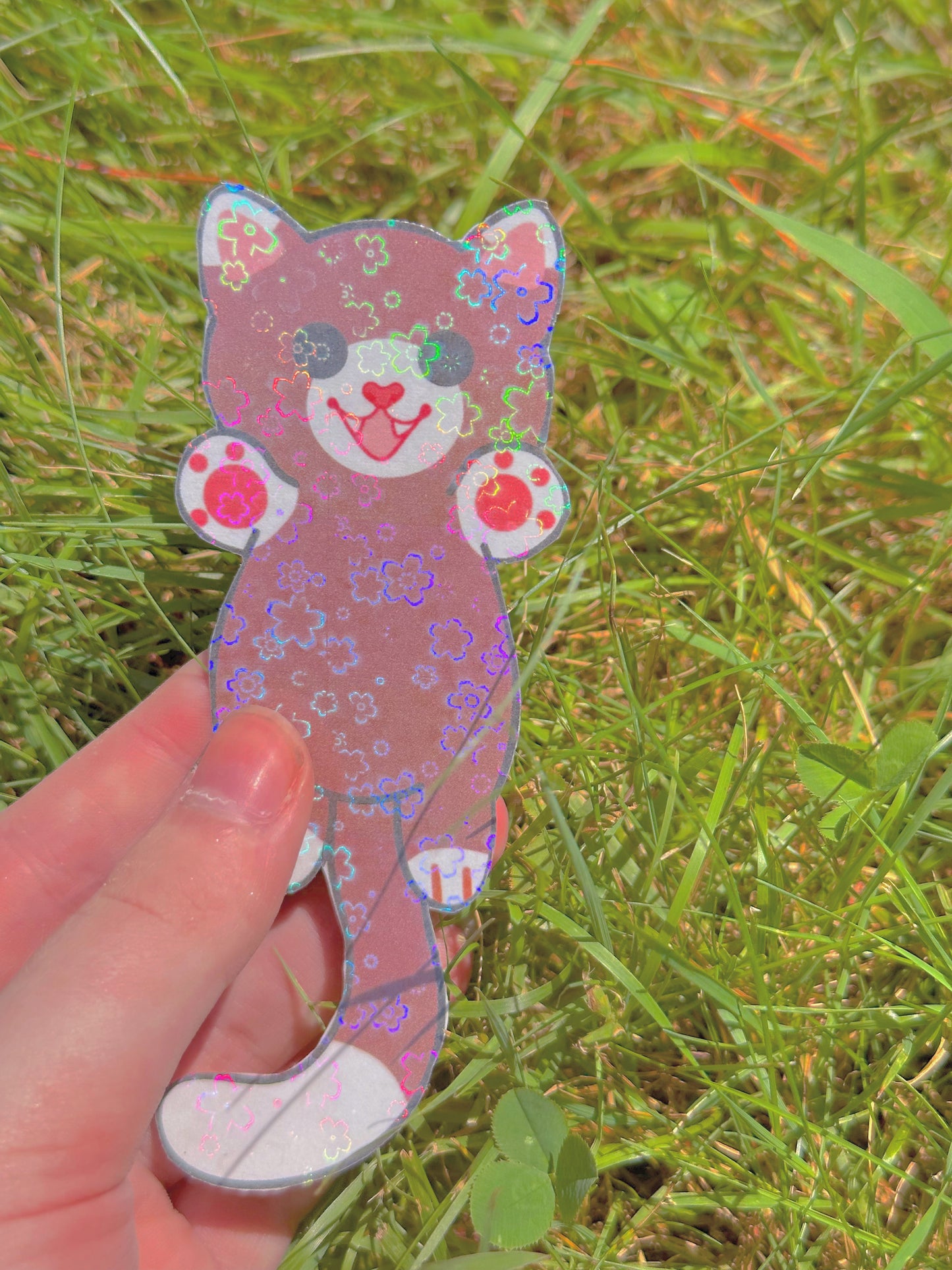 Cute Kawaii Handmade Holographic Long Cat Stickers