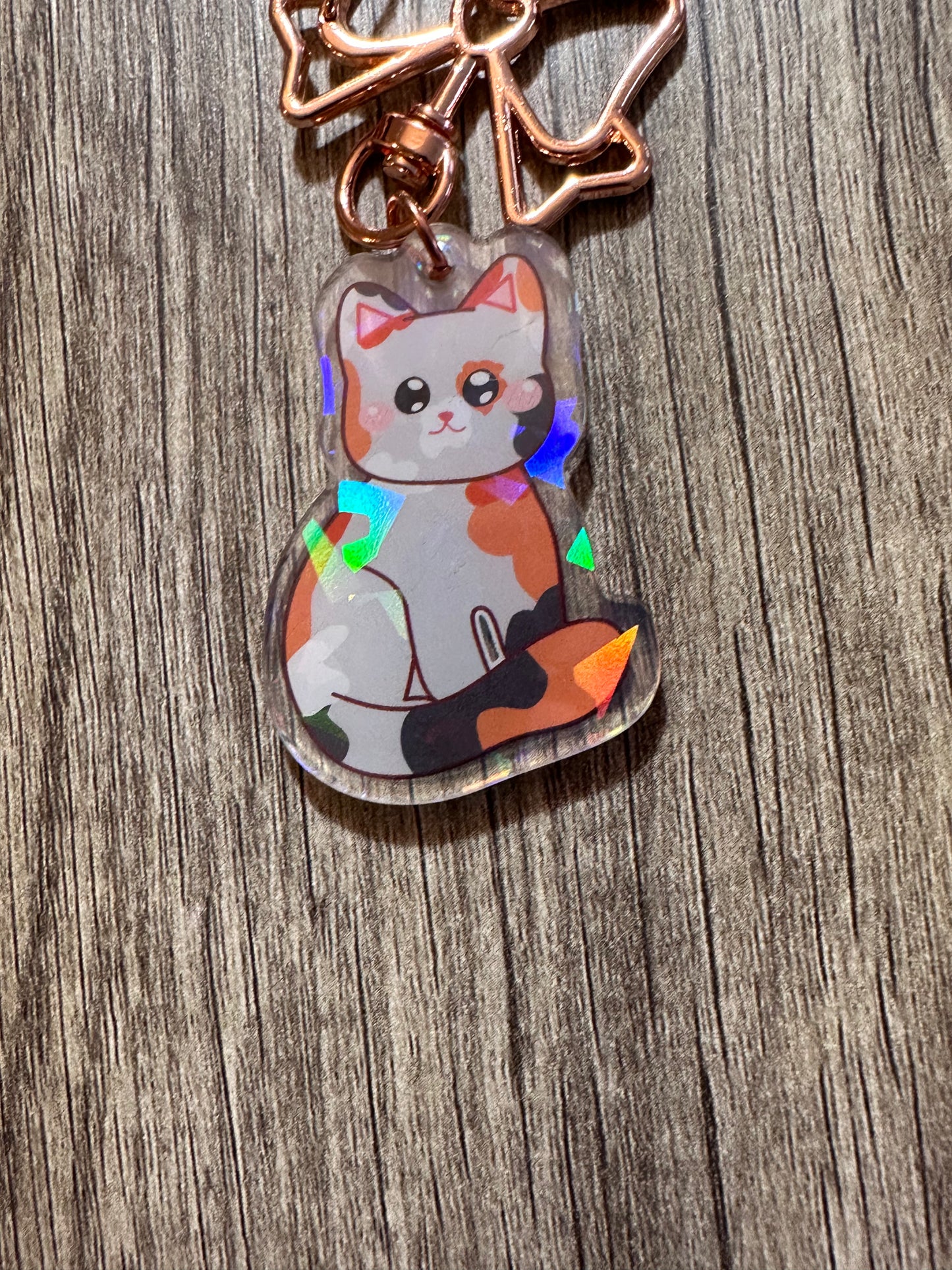 Cute Calico Kitty Holographic Acrylic Keychain