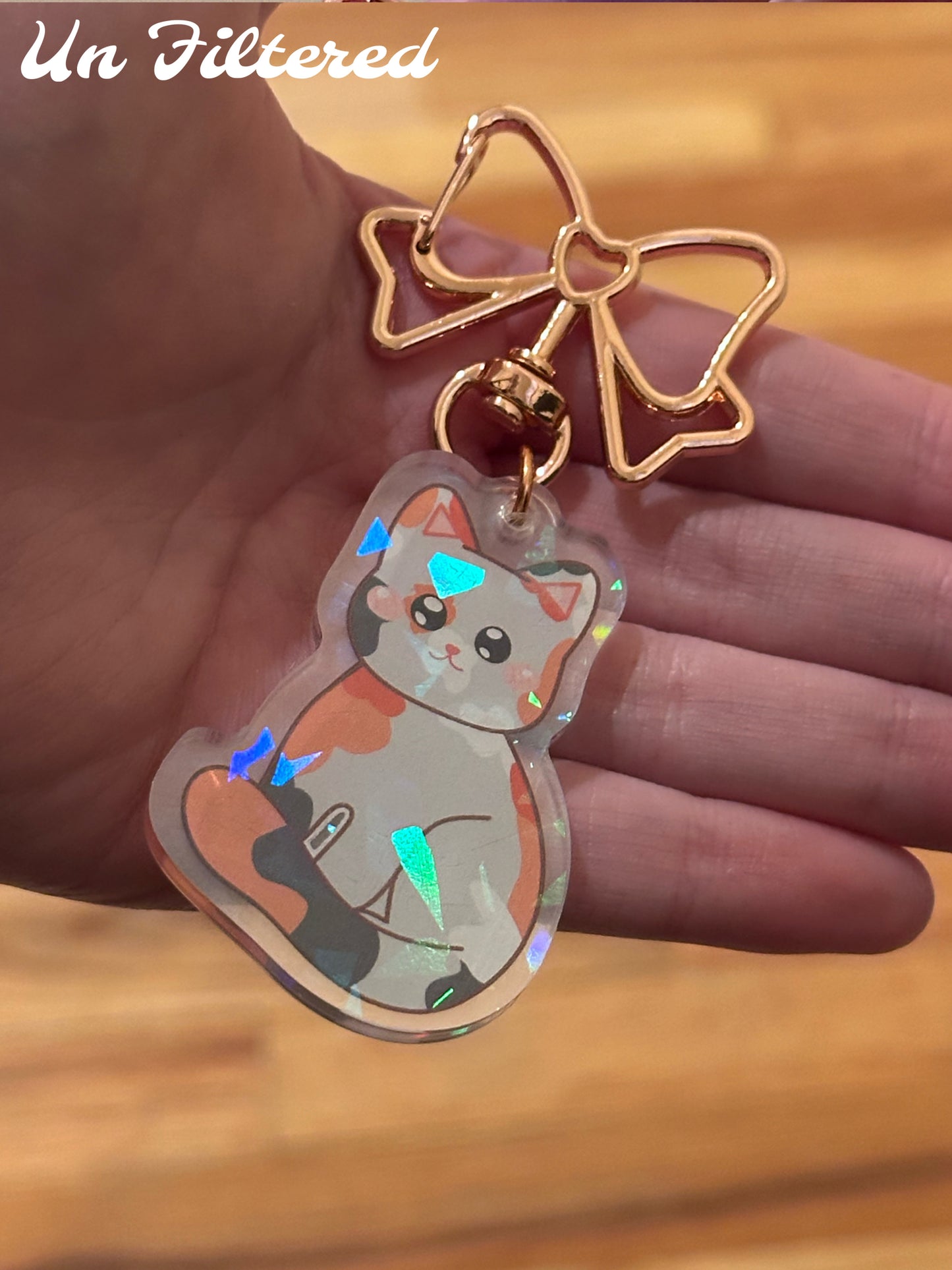 Cute Calico Kitty Holographic Acrylic Keychain