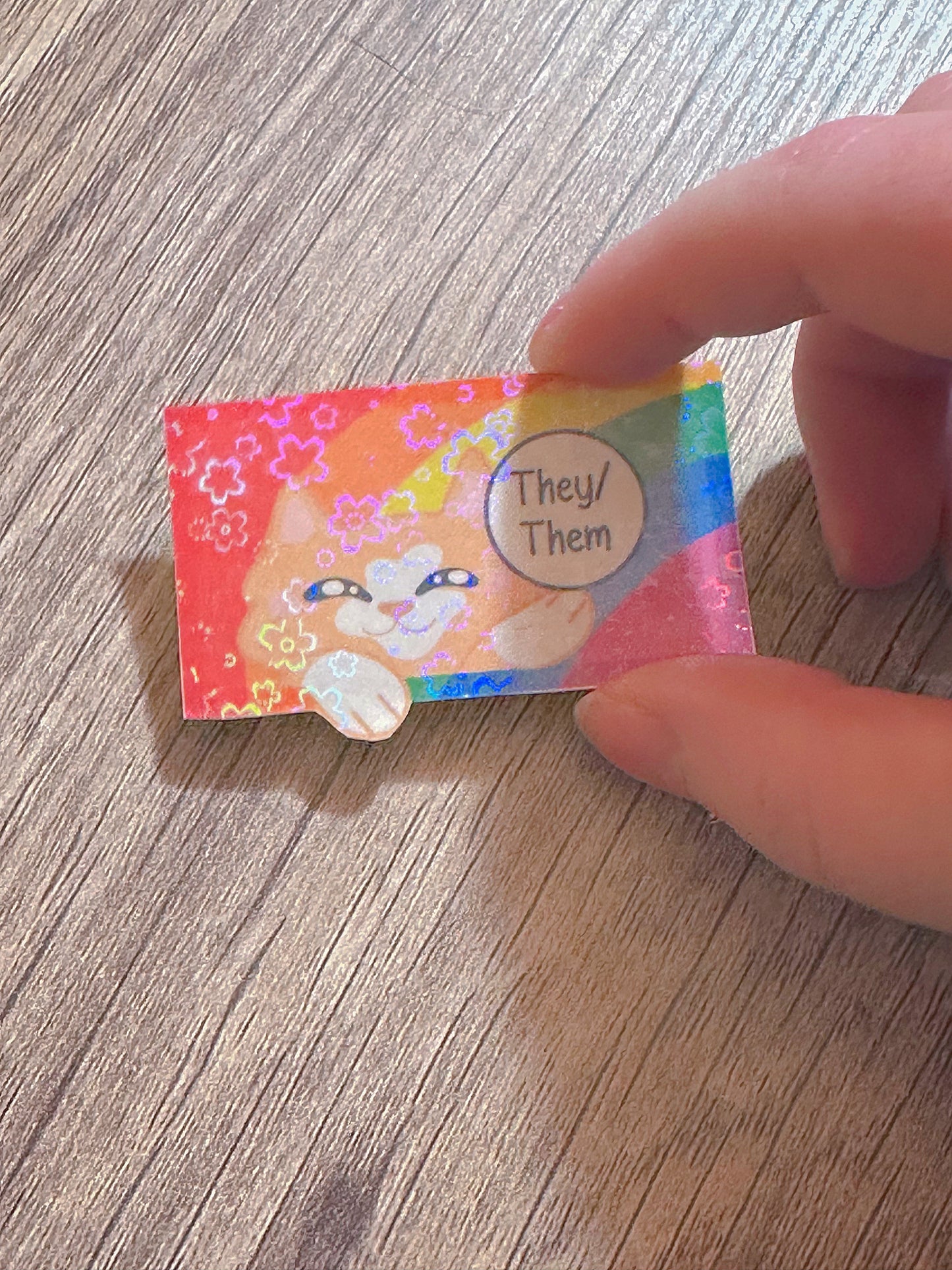 Cute Holographic Kitty Pronoun Sticker / Pride Stickers🏳️🌈🏳️⚧️