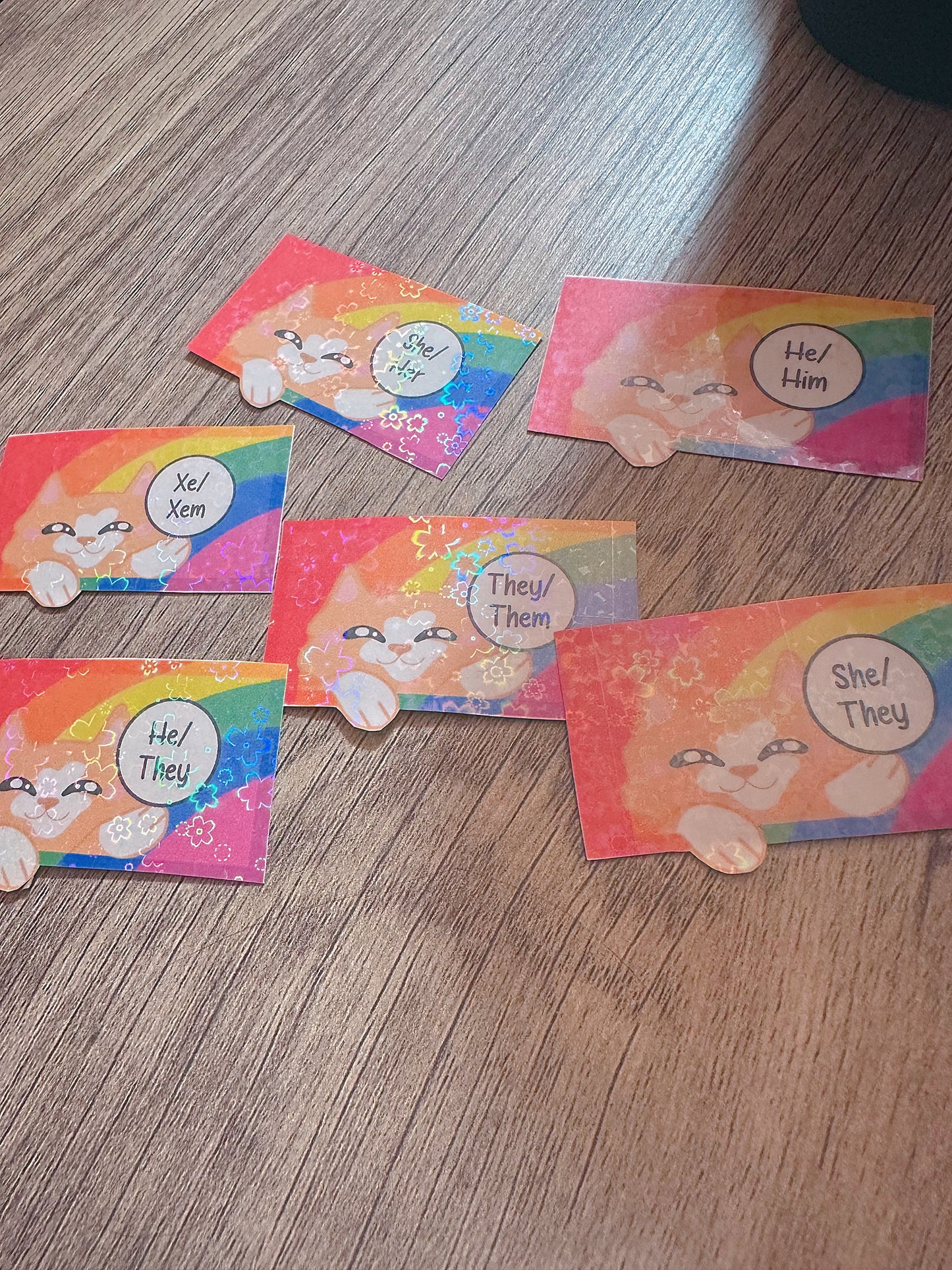 Cute Holographic Kitty Pronoun Sticker / Pride Stickers🏳️🌈🏳️⚧️