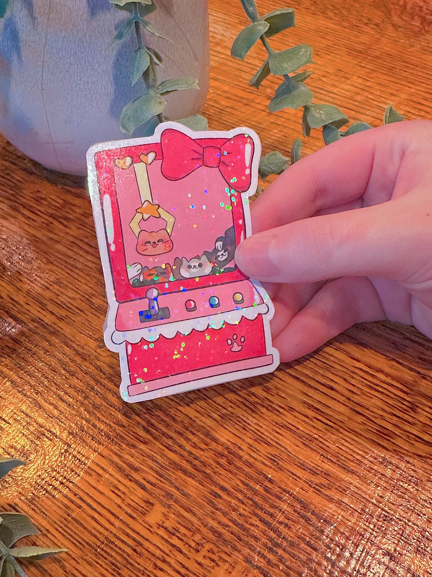 Cute Cat Claw Machine Holographic Sticker