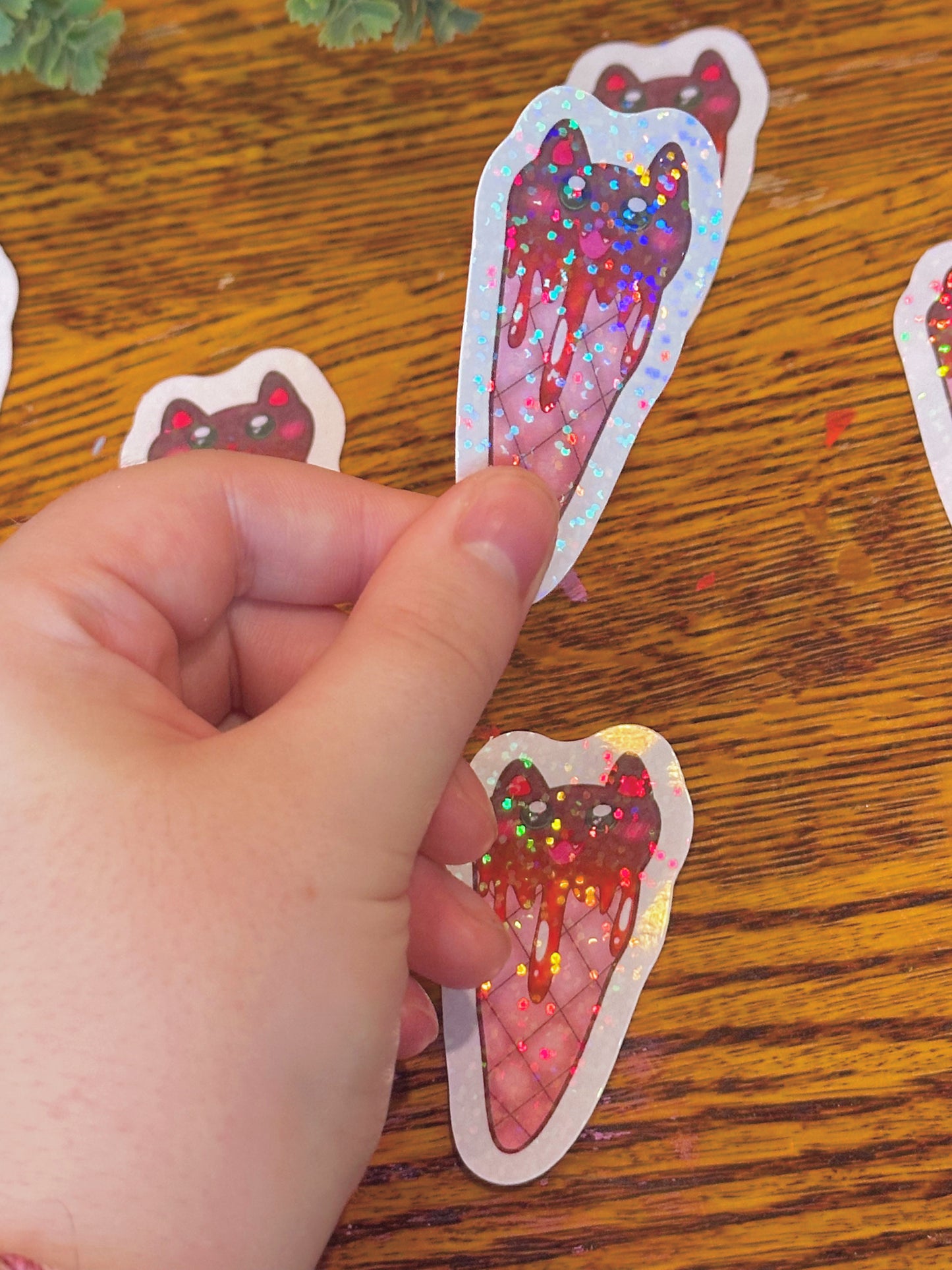 Cute Yummy Melting Holographic Ice Cream Cat Sticker