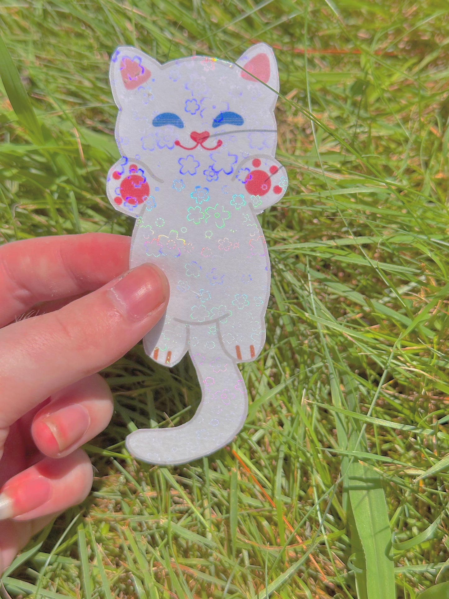 Cute Kawaii Handmade Holographic Long Cat Stickers