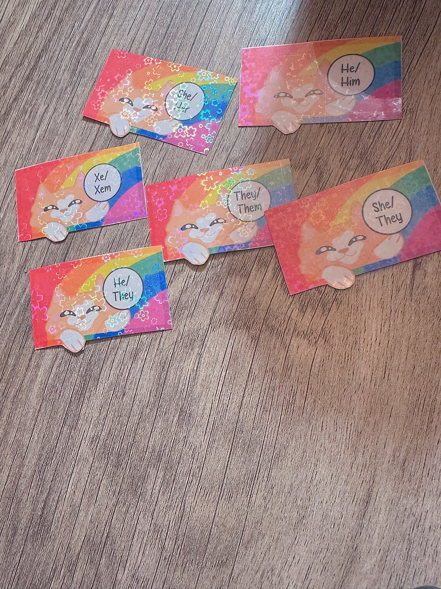 Cute Holographic Kitty Pronoun Sticker / Pride Stickers🏳️🌈🏳️⚧️