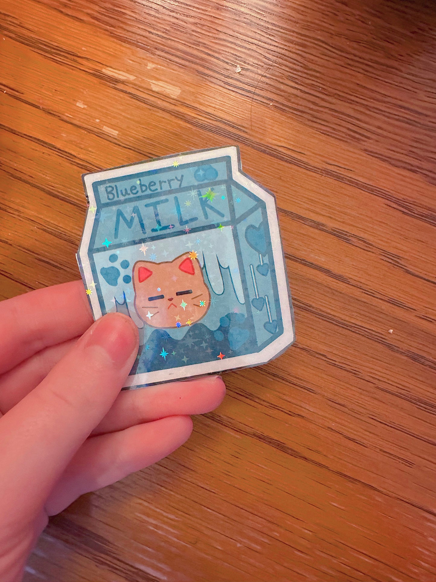 Cute and Aesthetic Holographic Strawberry + Blueberry Flavored Holographic Milk Sticker