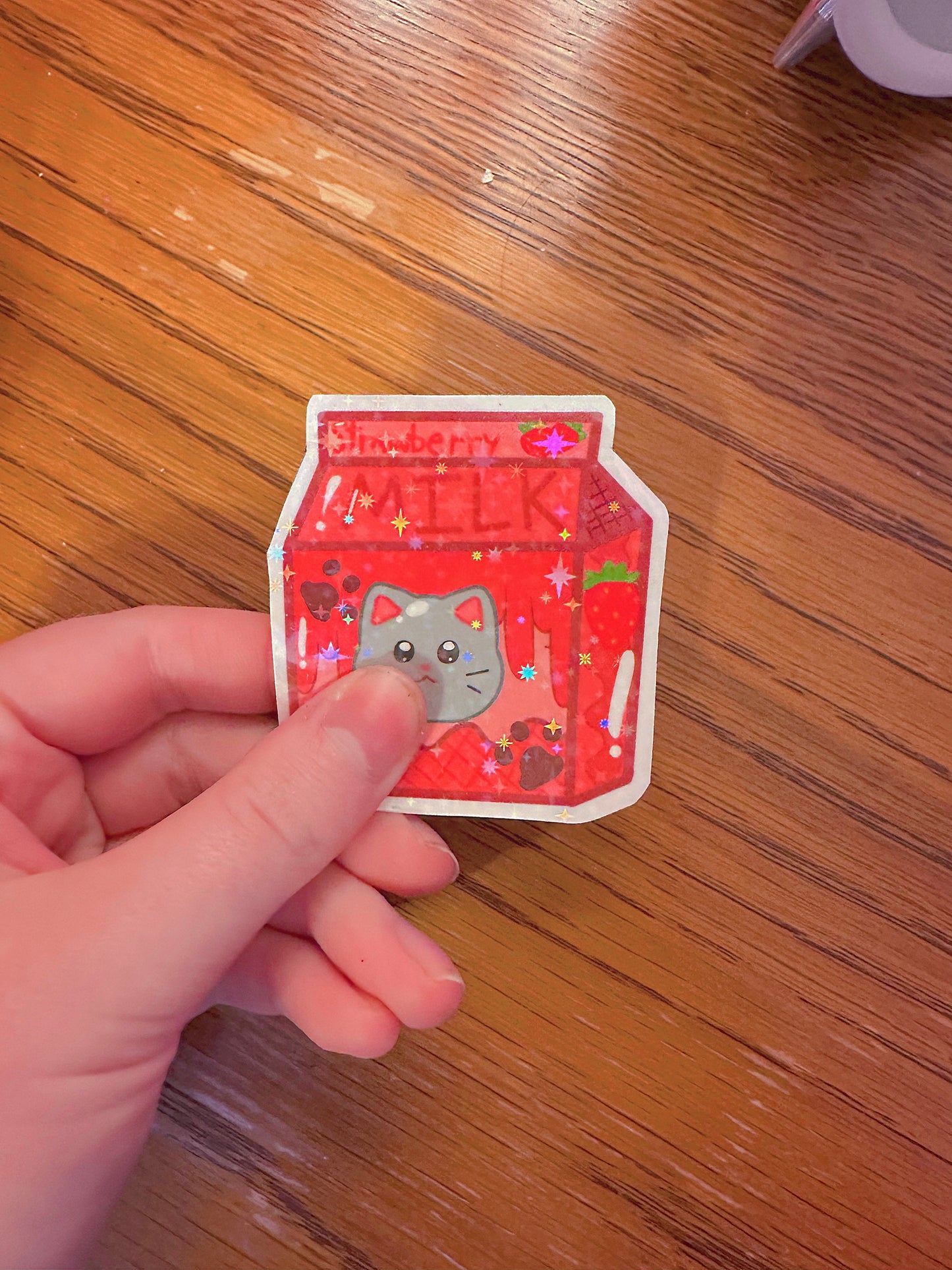 Cute and Aesthetic Holographic Strawberry + Blueberry Flavored Holographic Milk Sticker