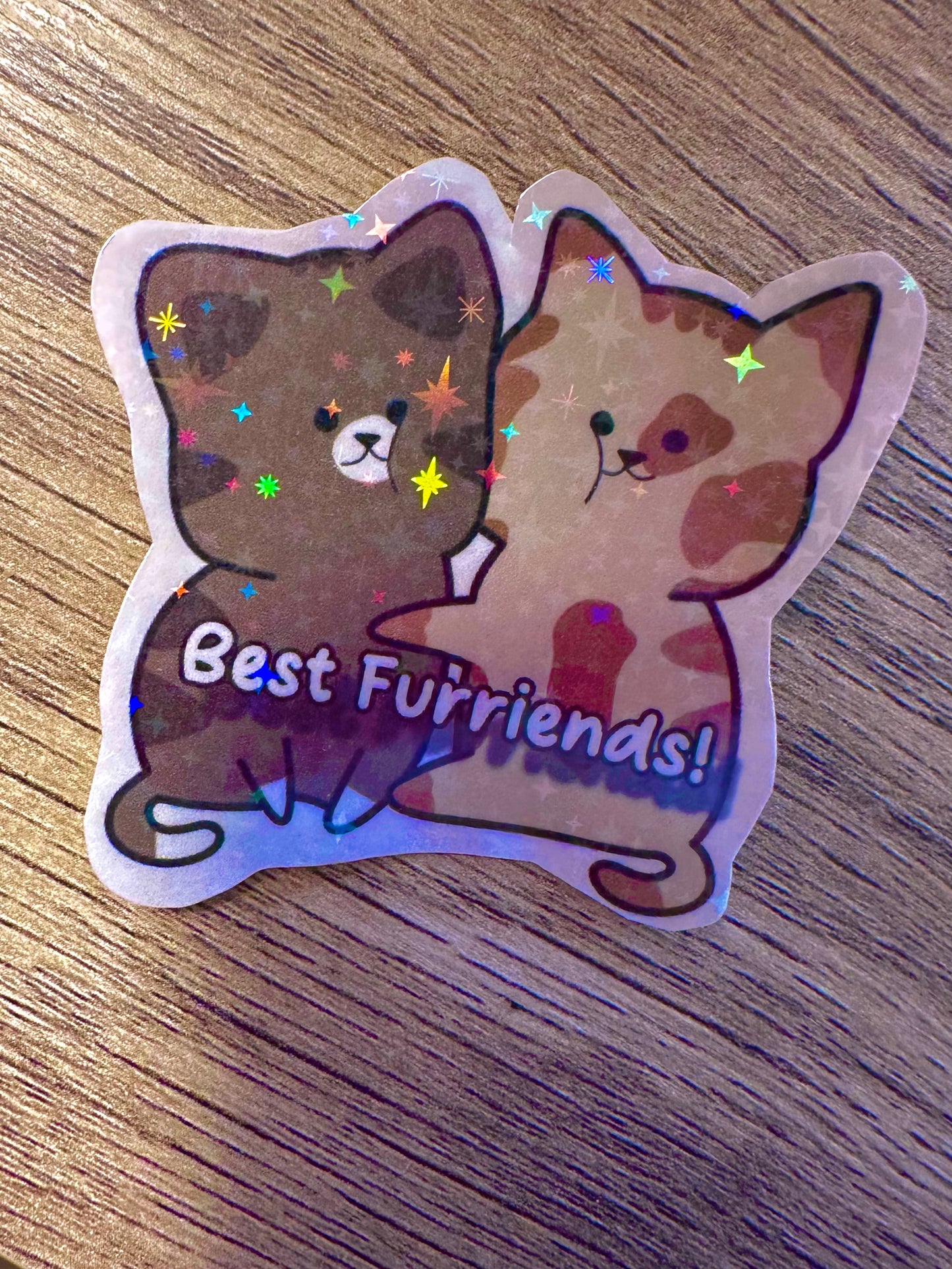 Cute Best Furriends Holographic Cat Sticker