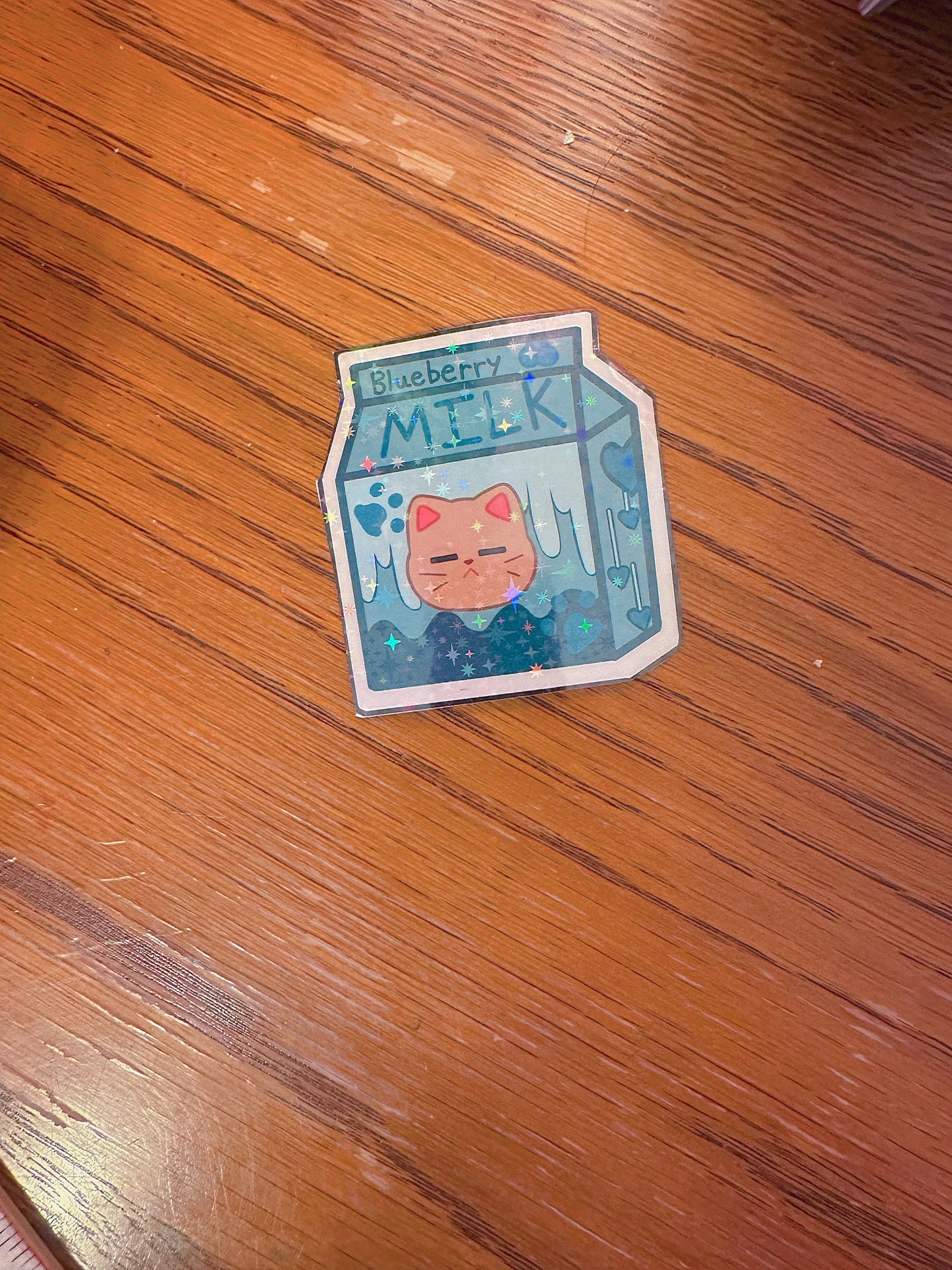 Cute and Aesthetic Holographic Strawberry + Blueberry Flavored Holographic Milk Sticker