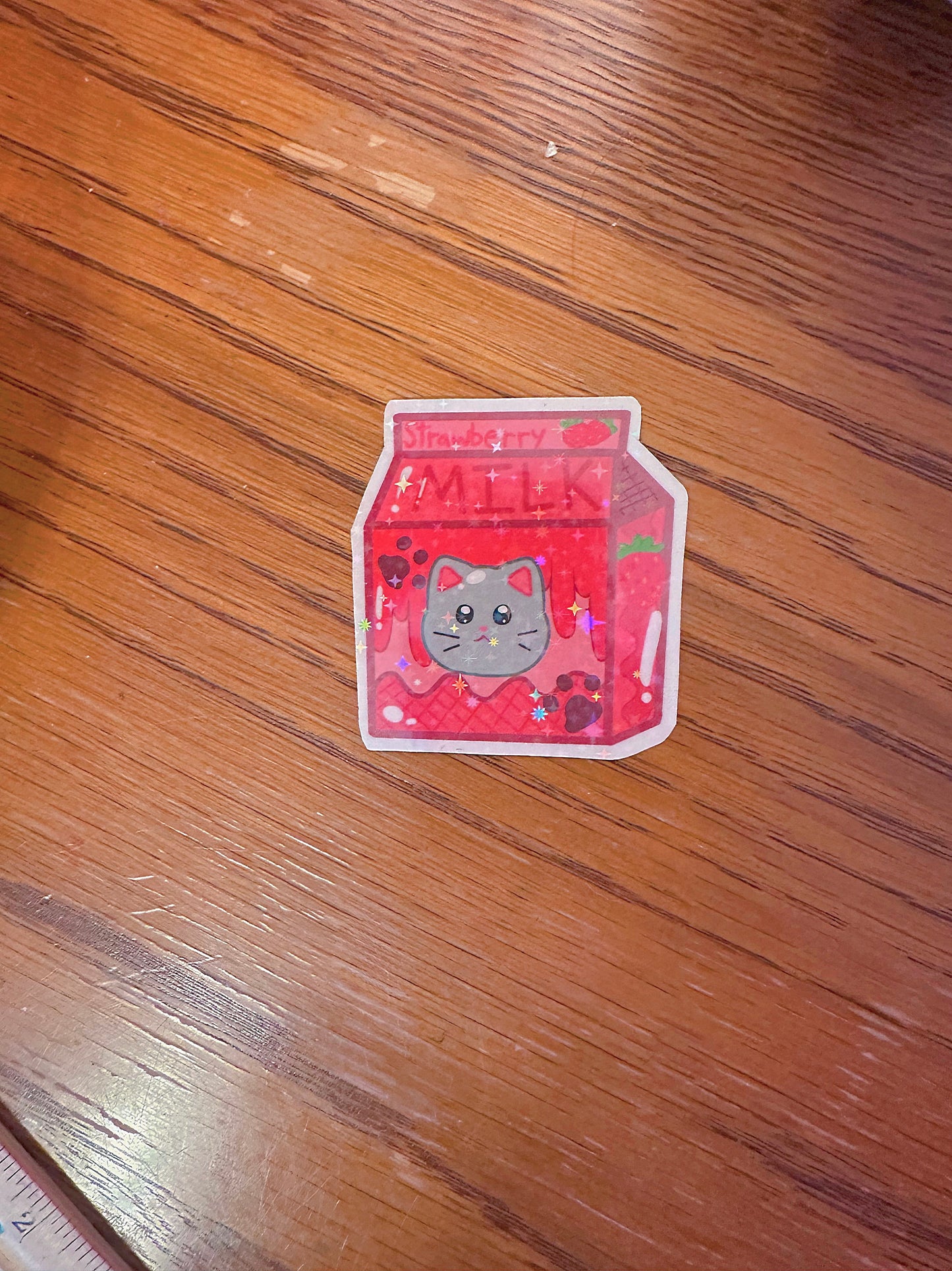 Cute and Aesthetic Holographic Strawberry + Blueberry Flavored Holographic Milk Sticker