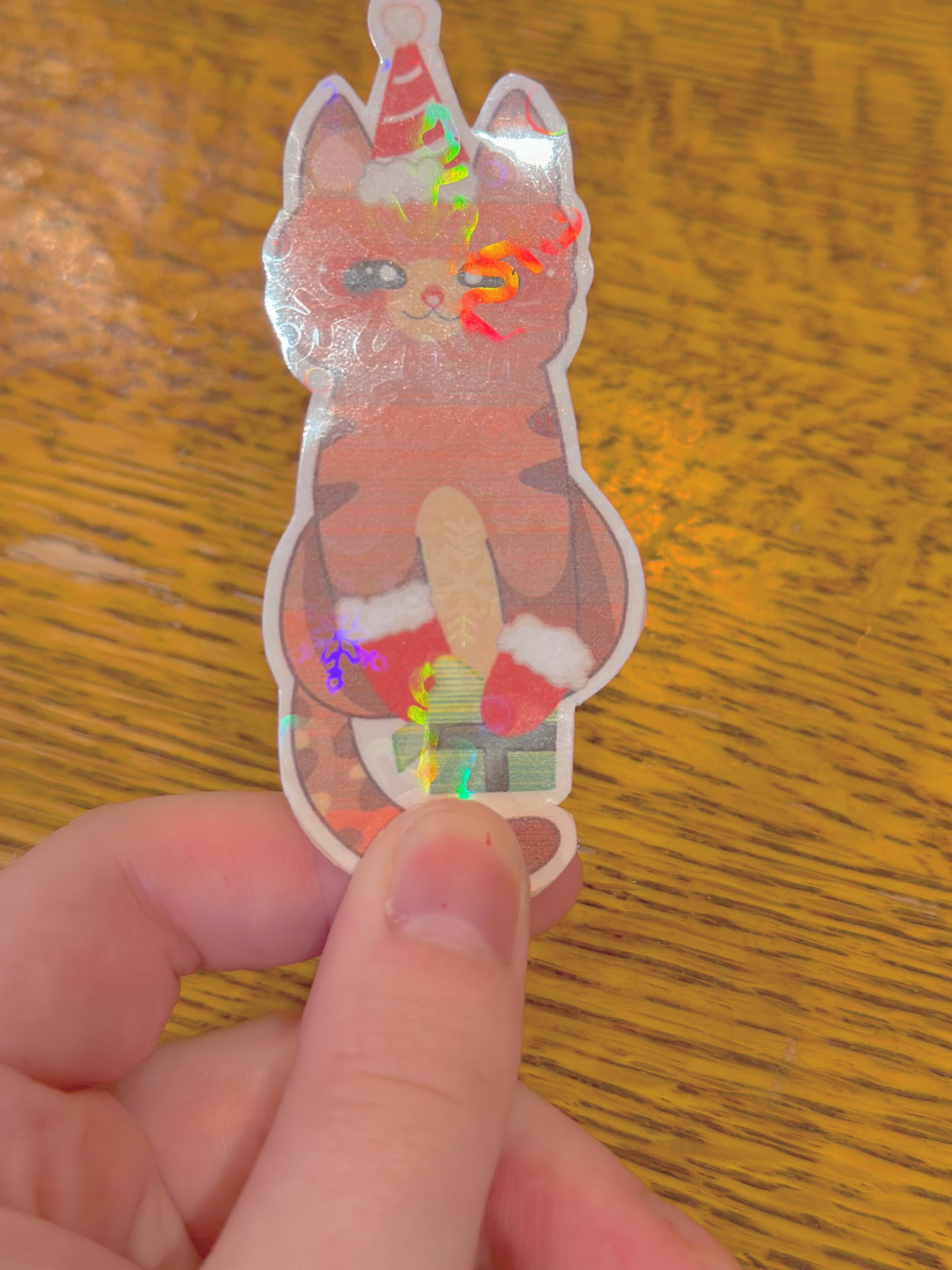 Cute & Kawaii Holographic Christmas themed Cat Sticker