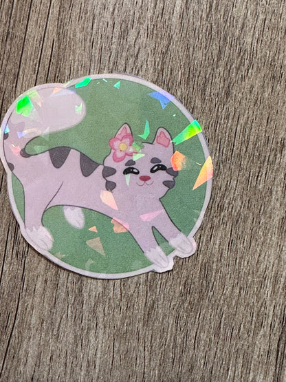 Cute Holographic Stretching Cat Waterproof Sticker