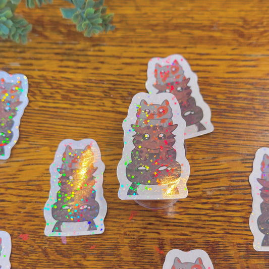 Cute & Adorable Stacked Kittens Holographic Cat Themed Sticker