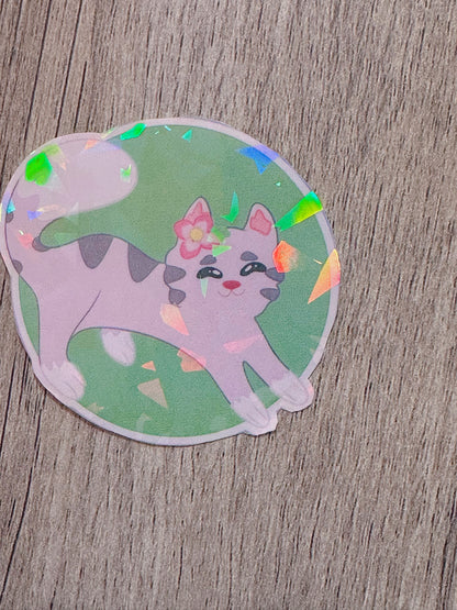 Cute Holographic Stretching Cat Waterproof Sticker