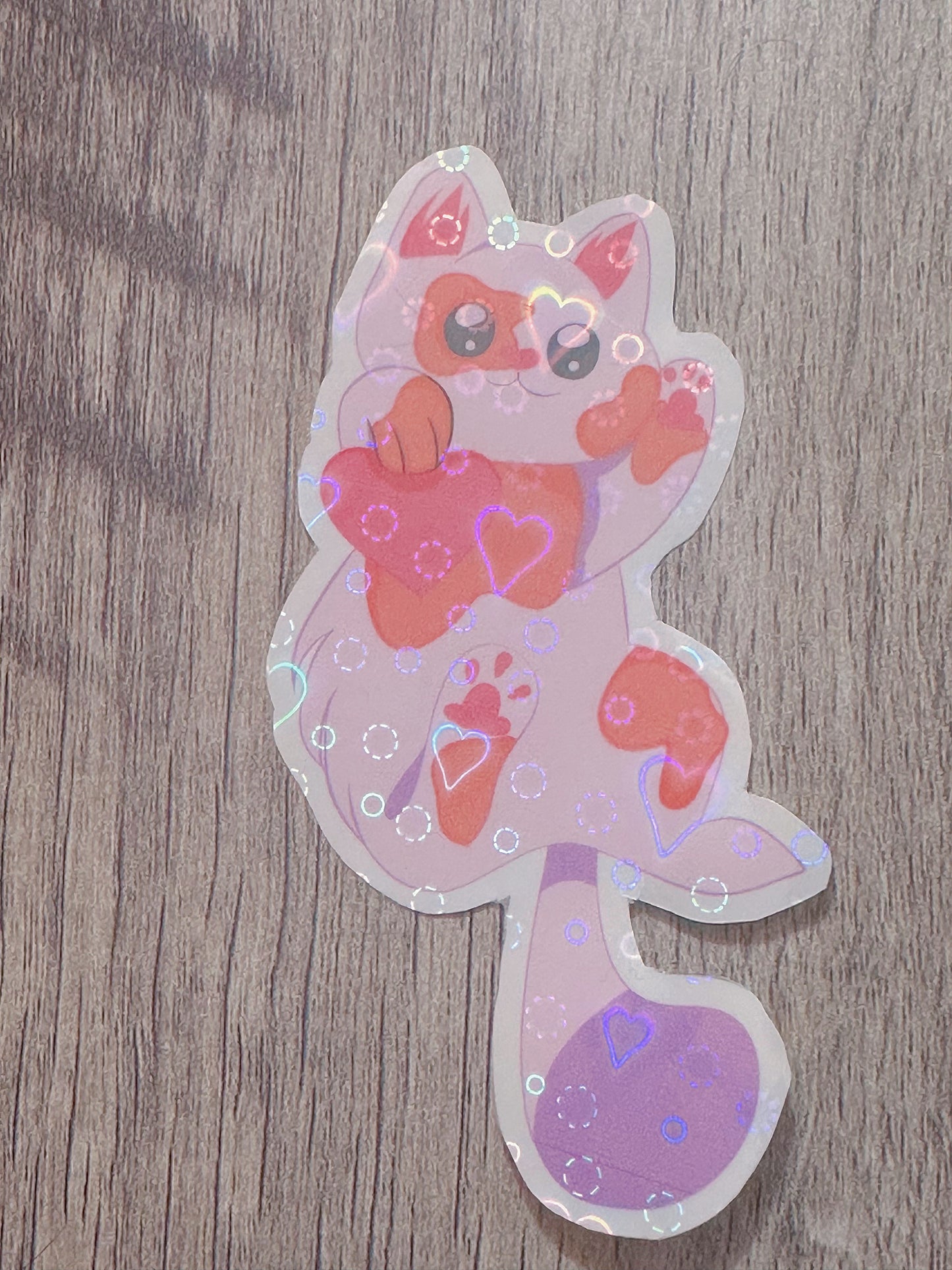 “KISS 4 U” Cute Holographic Waterproof Kitty Sticker / Valentines Day Sticker💌💗