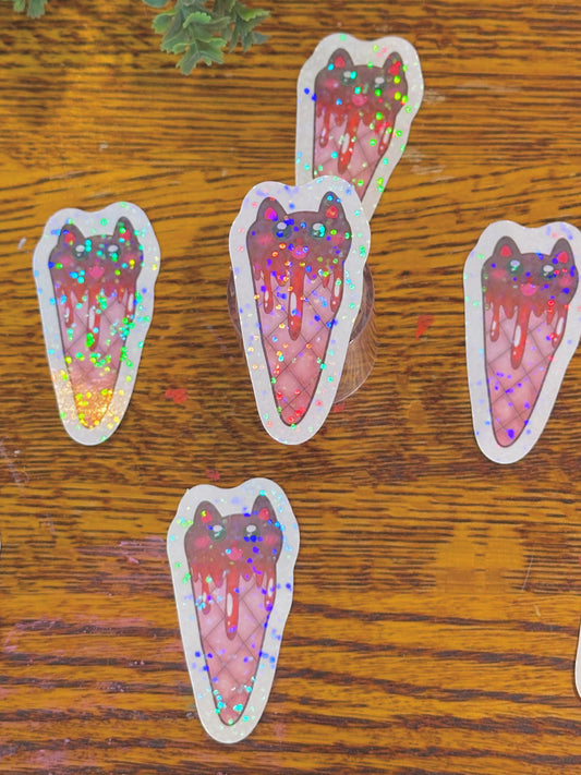 Cute Yummy Melting Holographic Ice Cream Cat Sticker