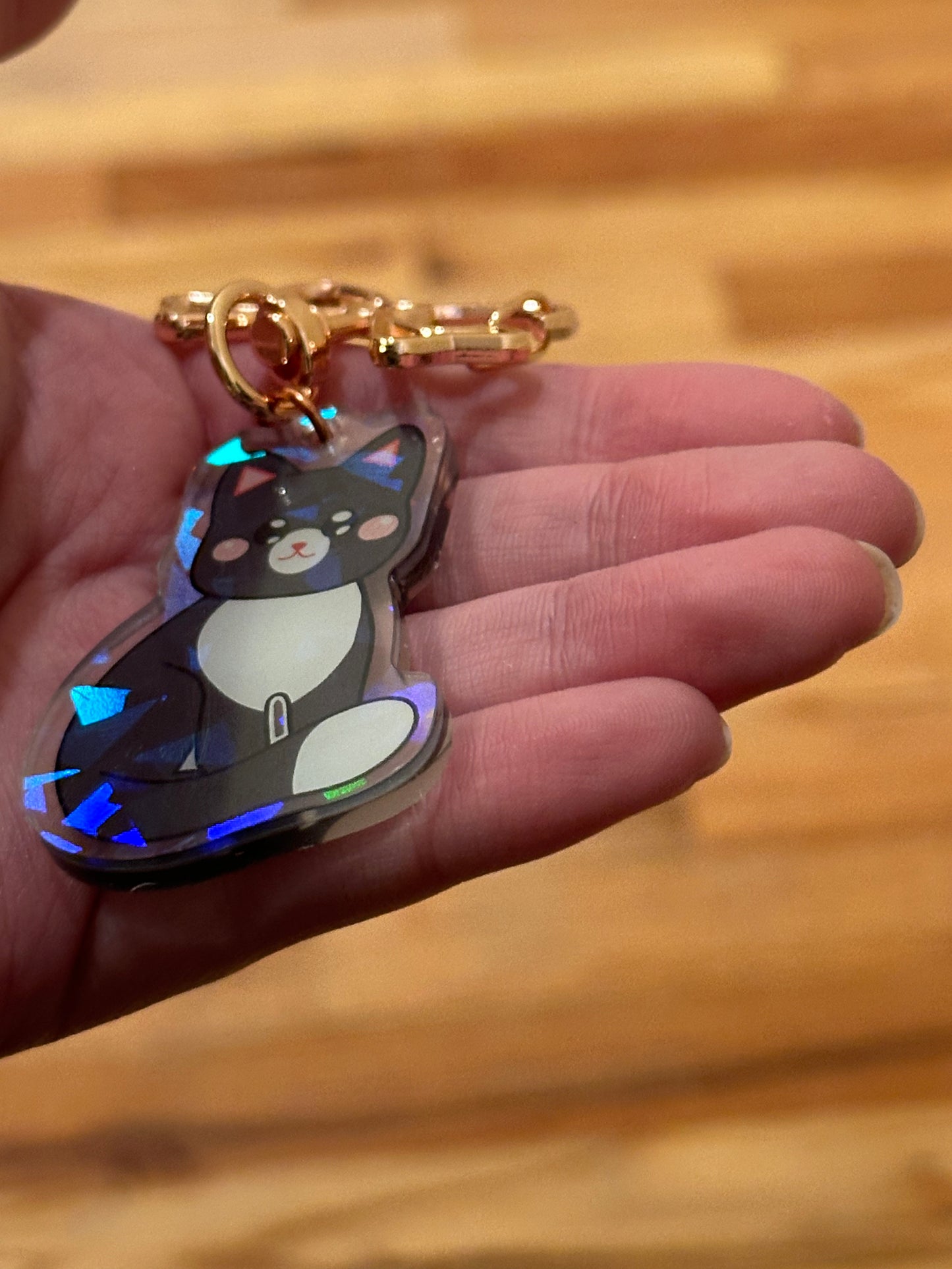 Cute Black and White Kitty Holographic Acrylic Keychain
