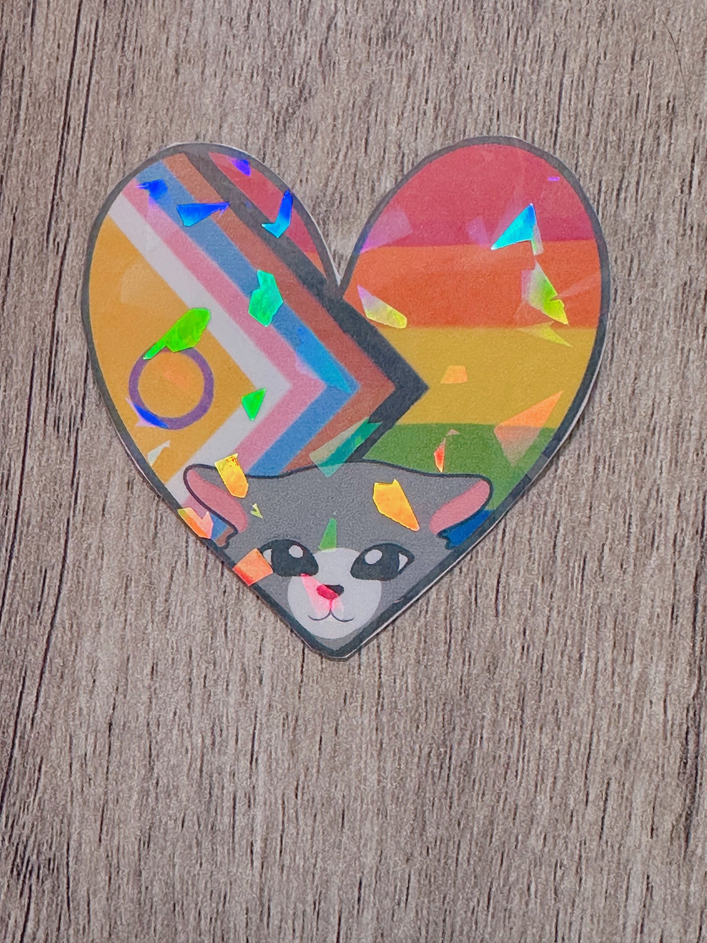 Kitty Holographic Progress Flag Heart Sticker / Pride Collection 🏳️‍⚧️🏳️‍🌈